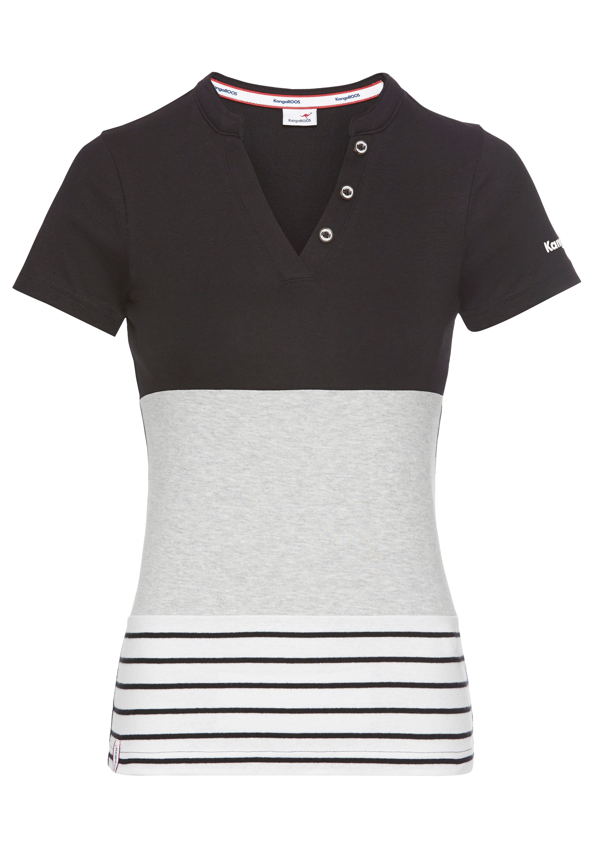 KangaROOS Shirt met korte mouwen met henley-hals en colorblock