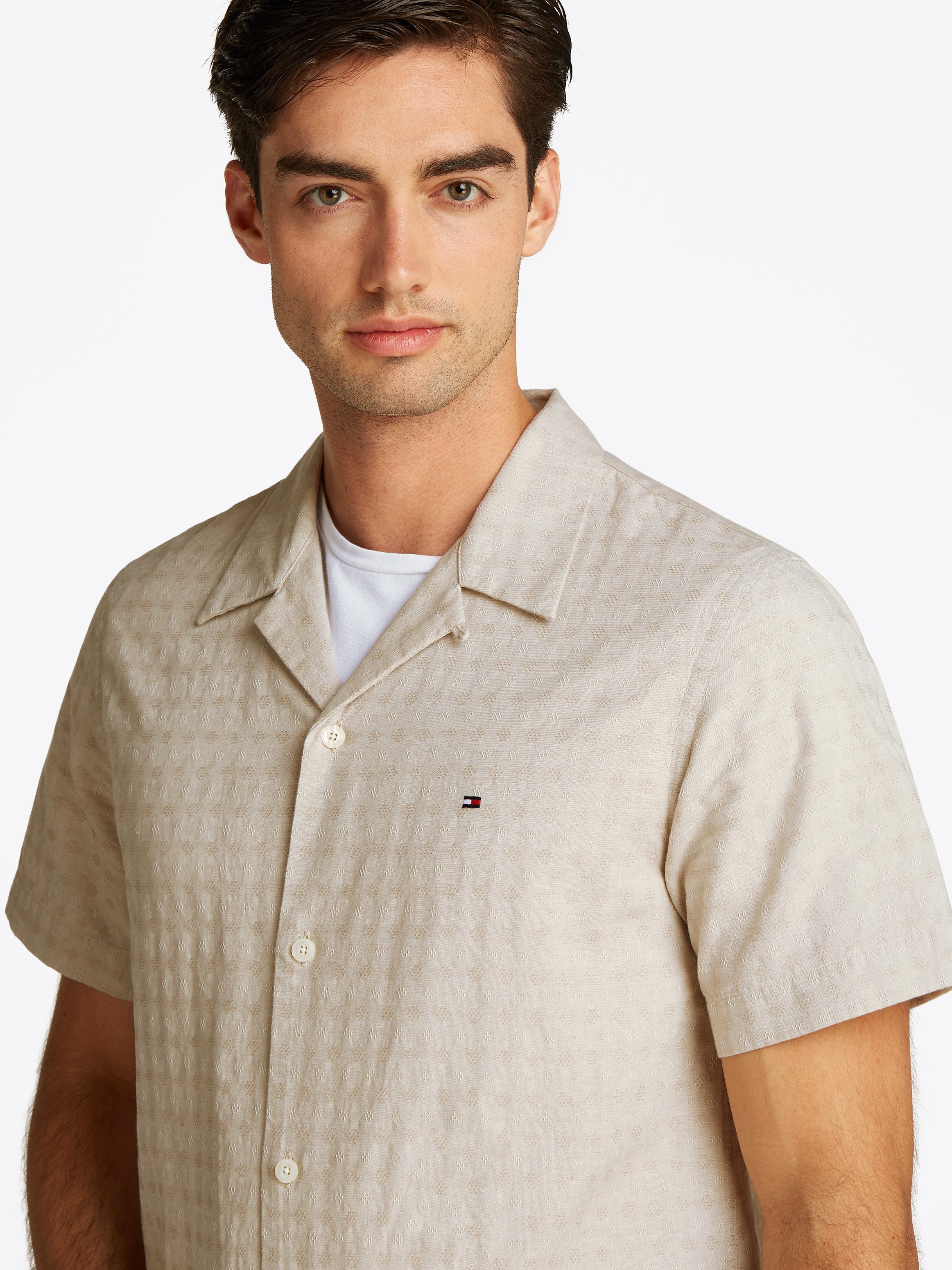 Tommy Hilfiger Overhemd met korte mouwen COTTON LINEN DOBBY SS RF SHIRT