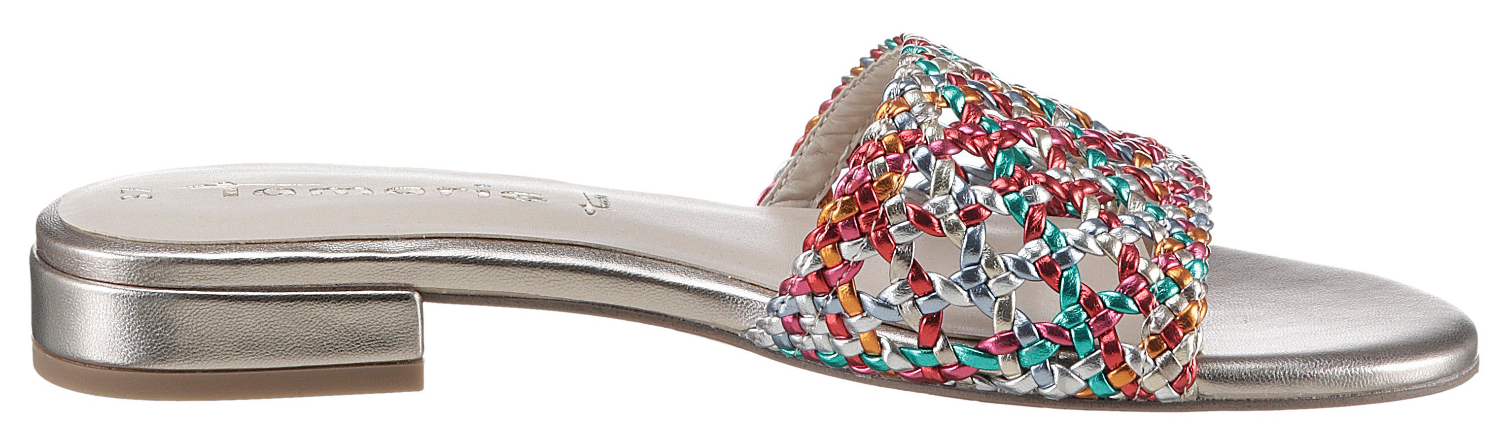 Tamaris Slippers , blokhak, zomerschoen, slippers met gevlochten bandage