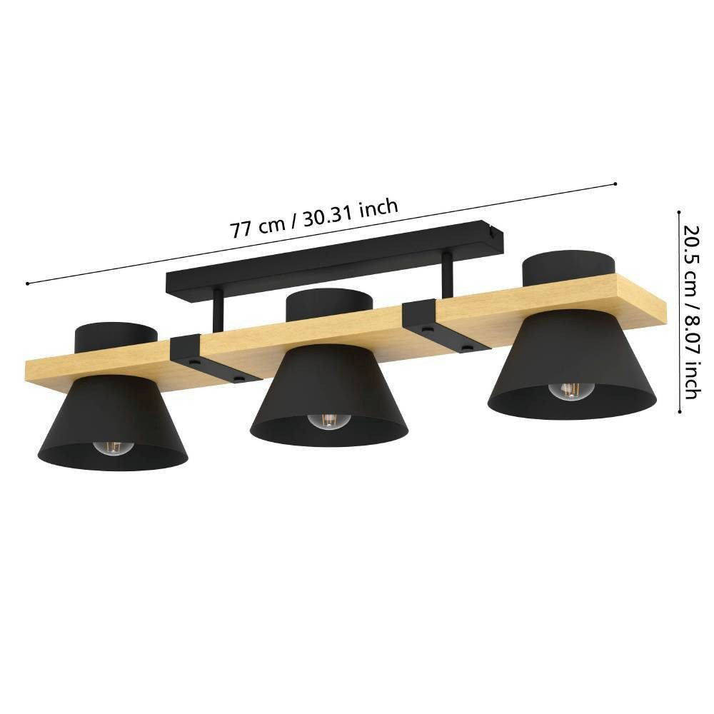 EGLO Plafondlamp MACCLES Plafondlamp, woonkamerlamp, hout en metaal, zwart, plafondspot (1 stuk)