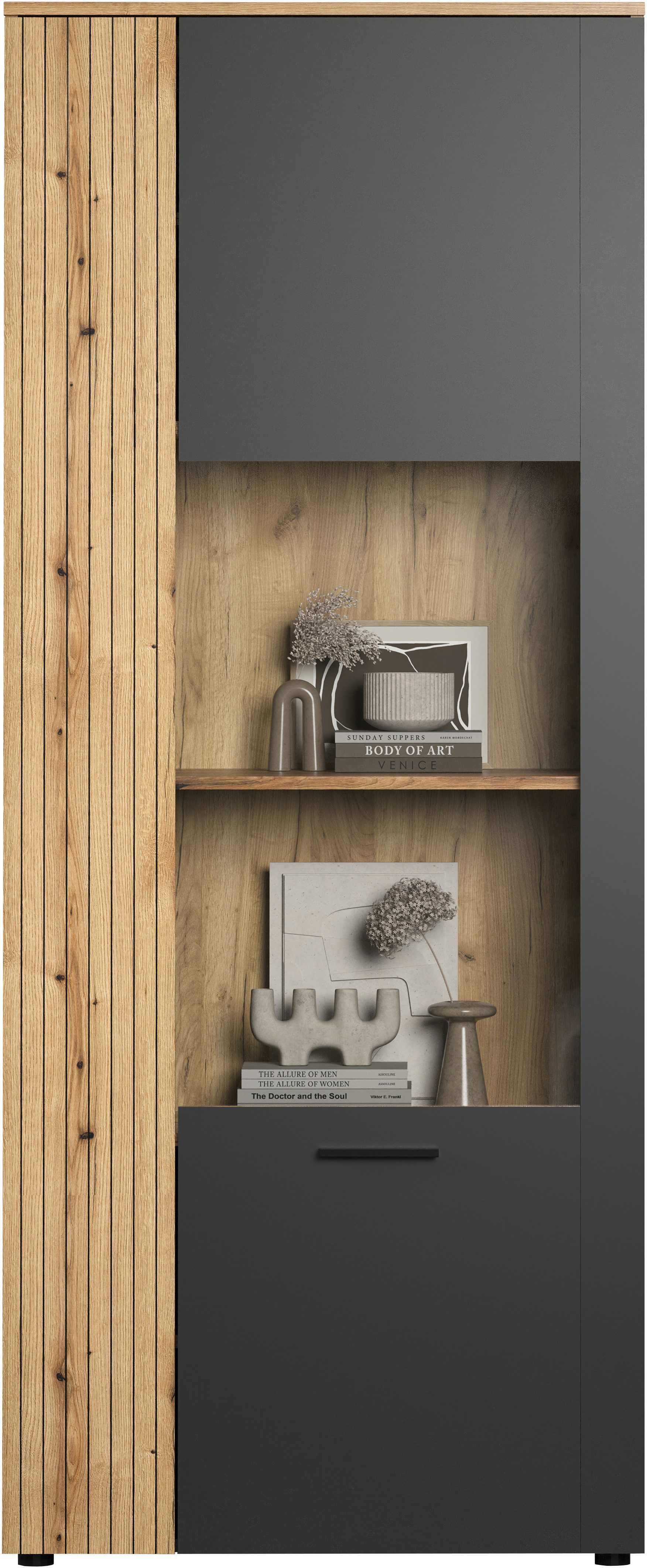 INOSIGN Staande vitrinekast Estepona Royale vitrine met natuurlijke ribbellook - (B/D/H) 80/42/195 cm (1 stuk)