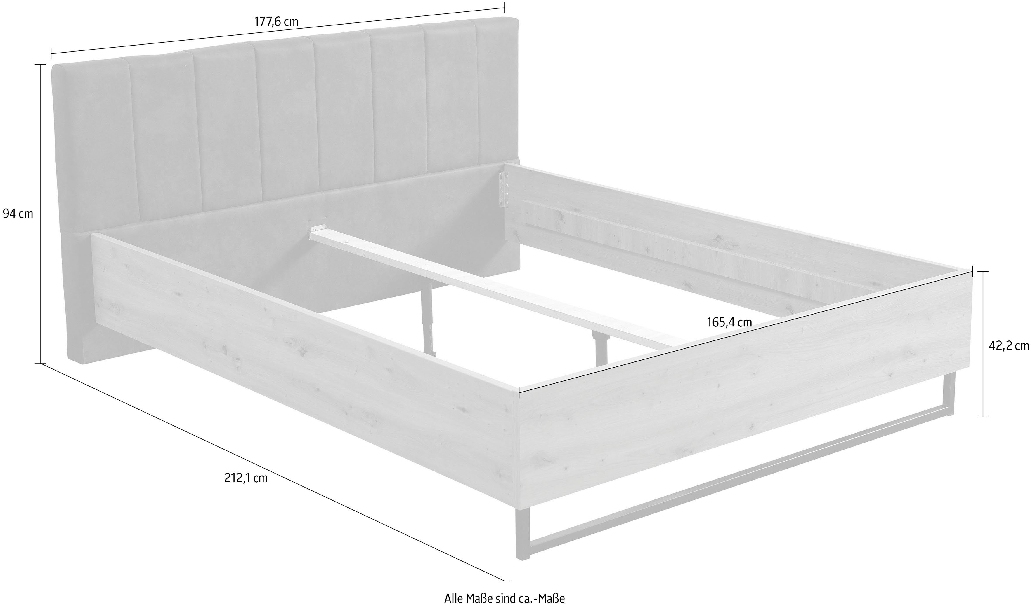 INOSIGN Bedframe Sardinië, FSC-gecertificeerd houtmateriaal met gepolsterde hoofdeinde, metalen voet in schaatsvorm, 160 of 180x200 cm