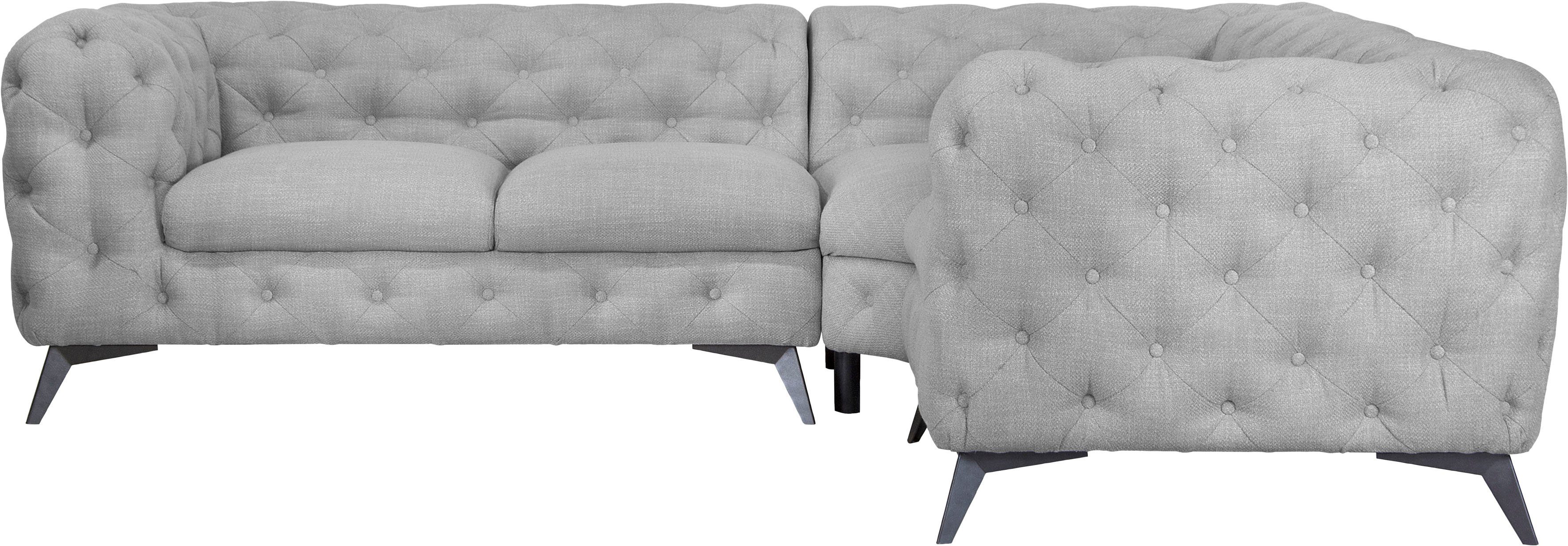 Leonique Chesterfield-bank Glynis L-vorm luxueuze capitonnage, moderne chesterfield look, kleur van de poten ter keuze grijs, chesterfield banken, 264
