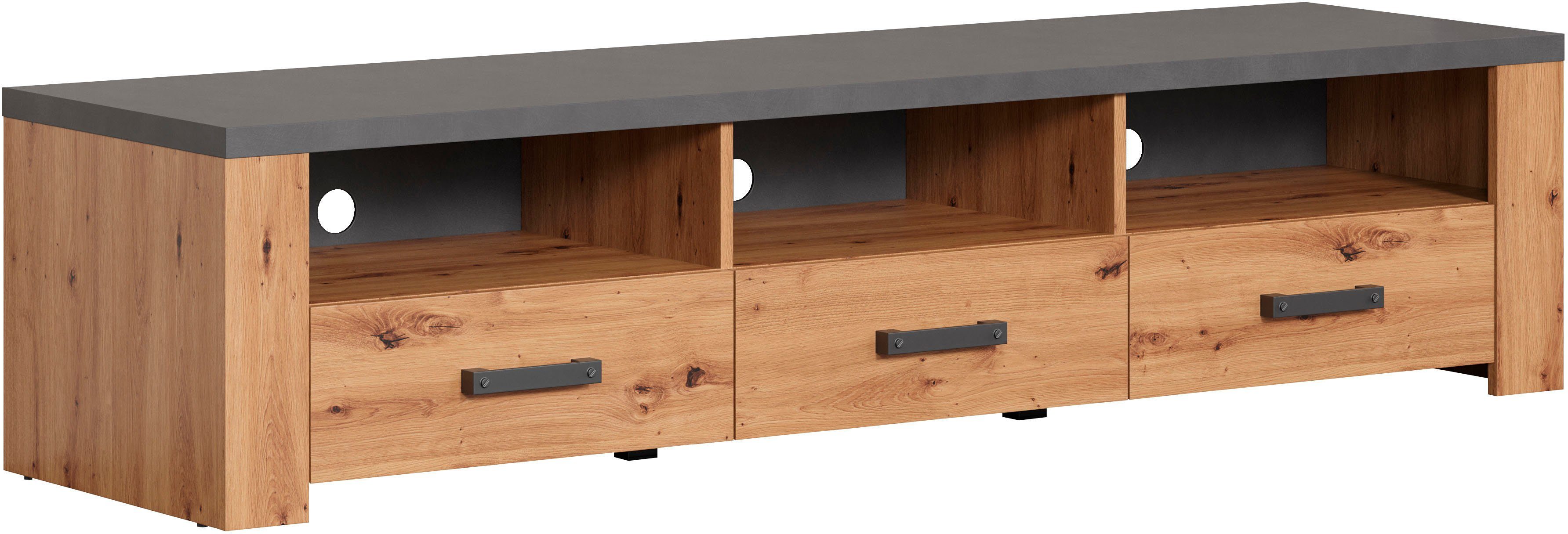 Home affaire Tv-meubel Ambres TV-tafel in matte echt houtlook, met 3 open vakken, breedte 180 cm (1 stuk)