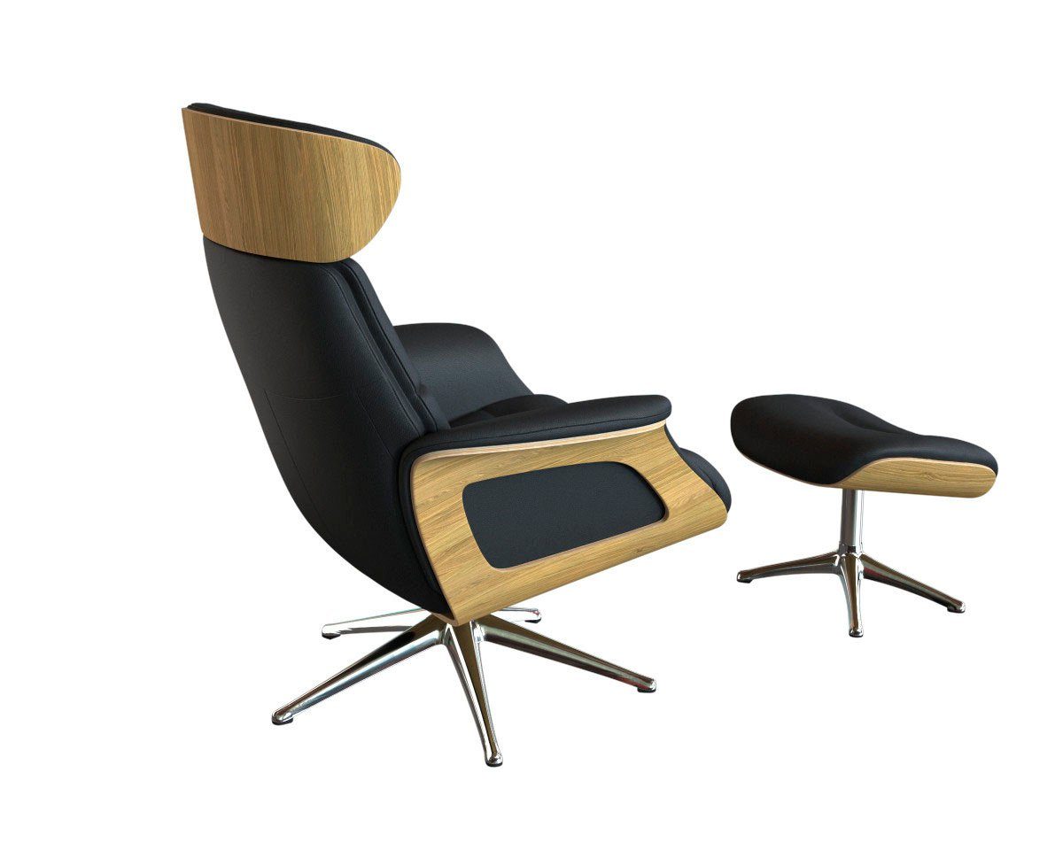 FLEXLUX Relaxfauteuil Clement relaxstoel, gestoffeerde stoel, ligstoel, TV-stoel, Rug- & hoofdverstelling, draaibaar, armleuning eiken, voet aluminium