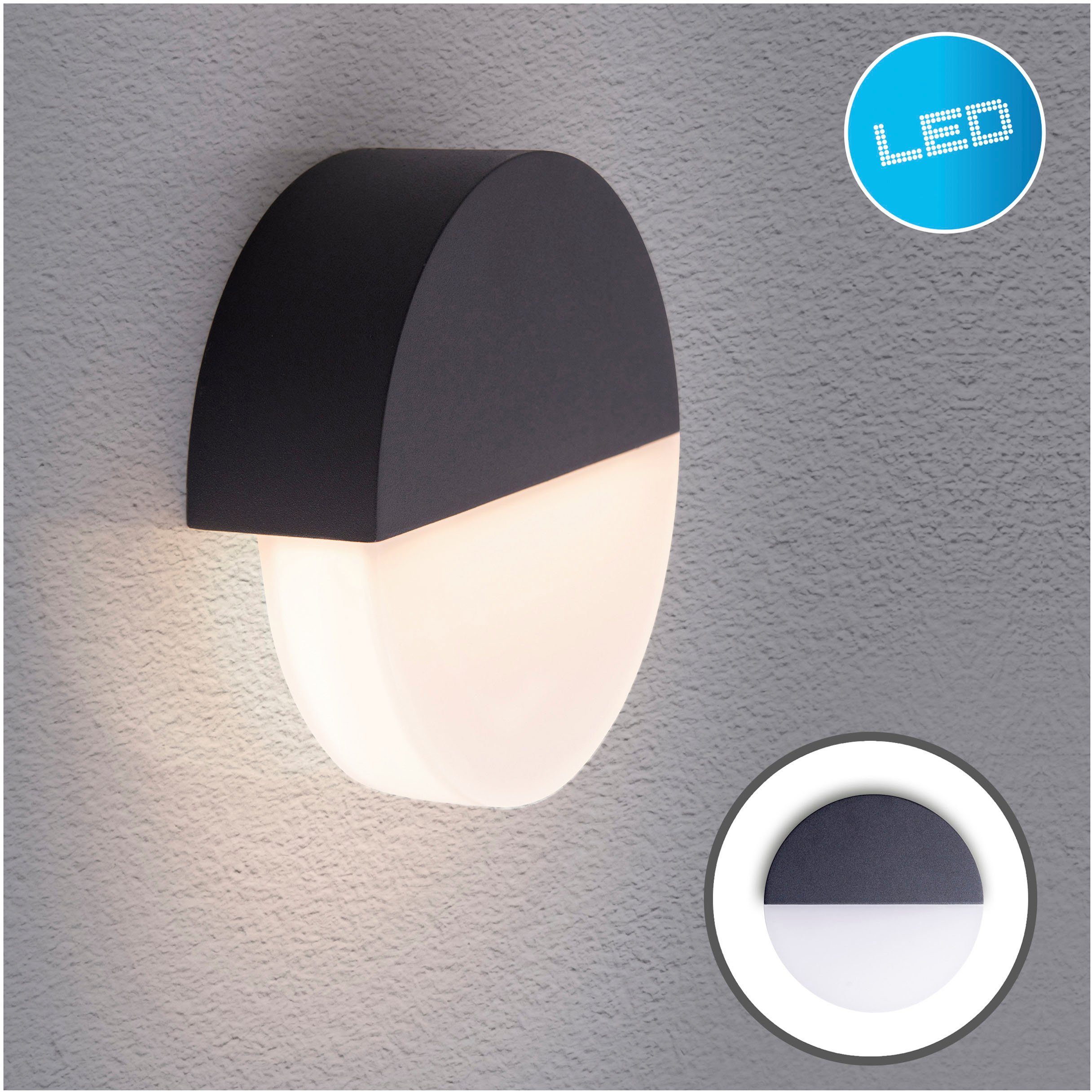 näve Ledwandlamp voor buiten Sobrio Wandlamp, terras, antraciet, Ø: 18 cm, led warmwit (1 stuk)