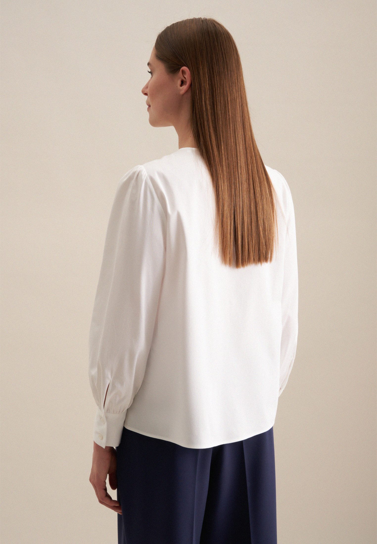 seidensticker Shirtblouse Zwarte roos Lange mouwen ronde hals uni