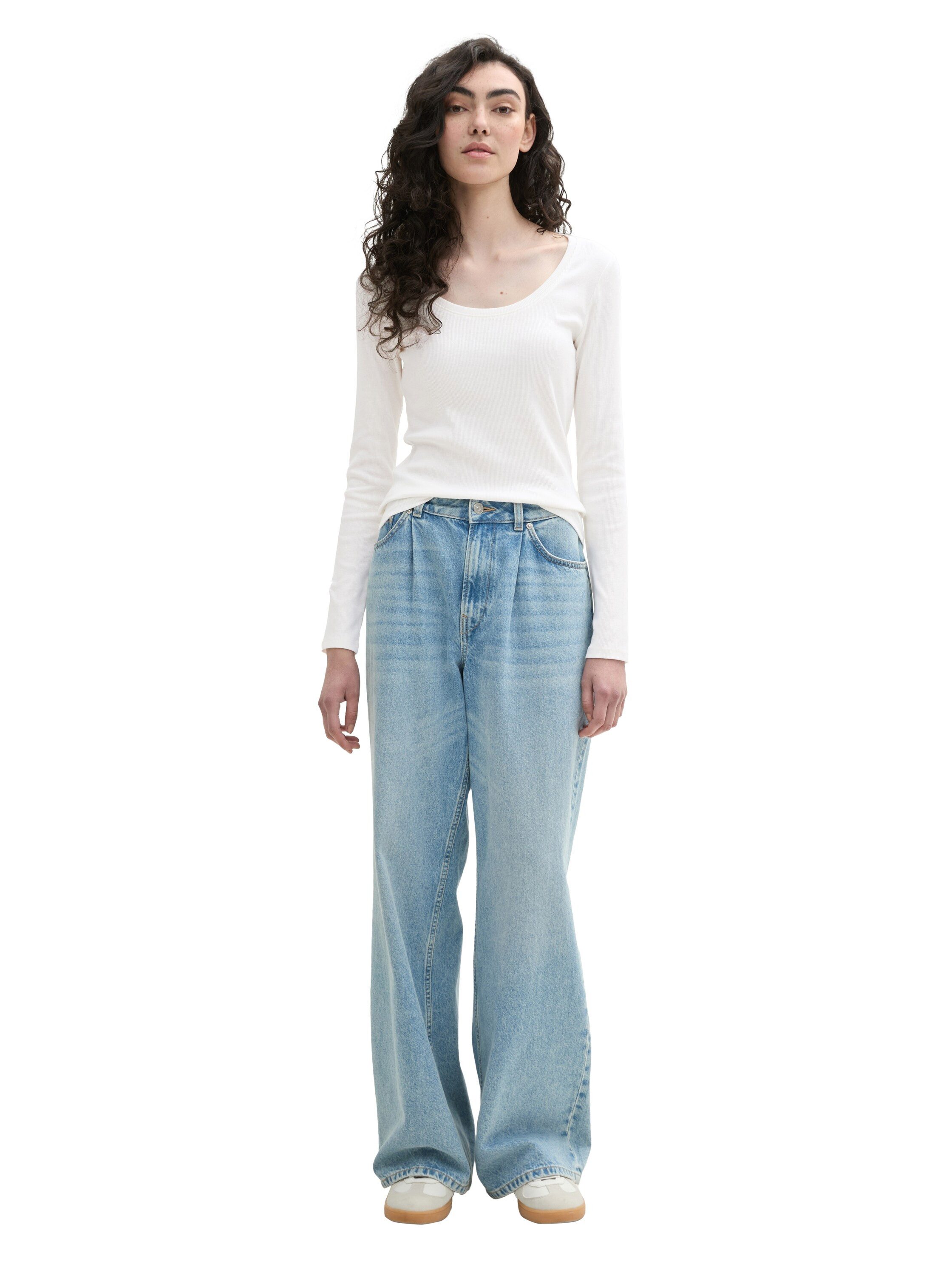 Tom Tailor Denim Shirt met ronde hals geribbeld en met stretch