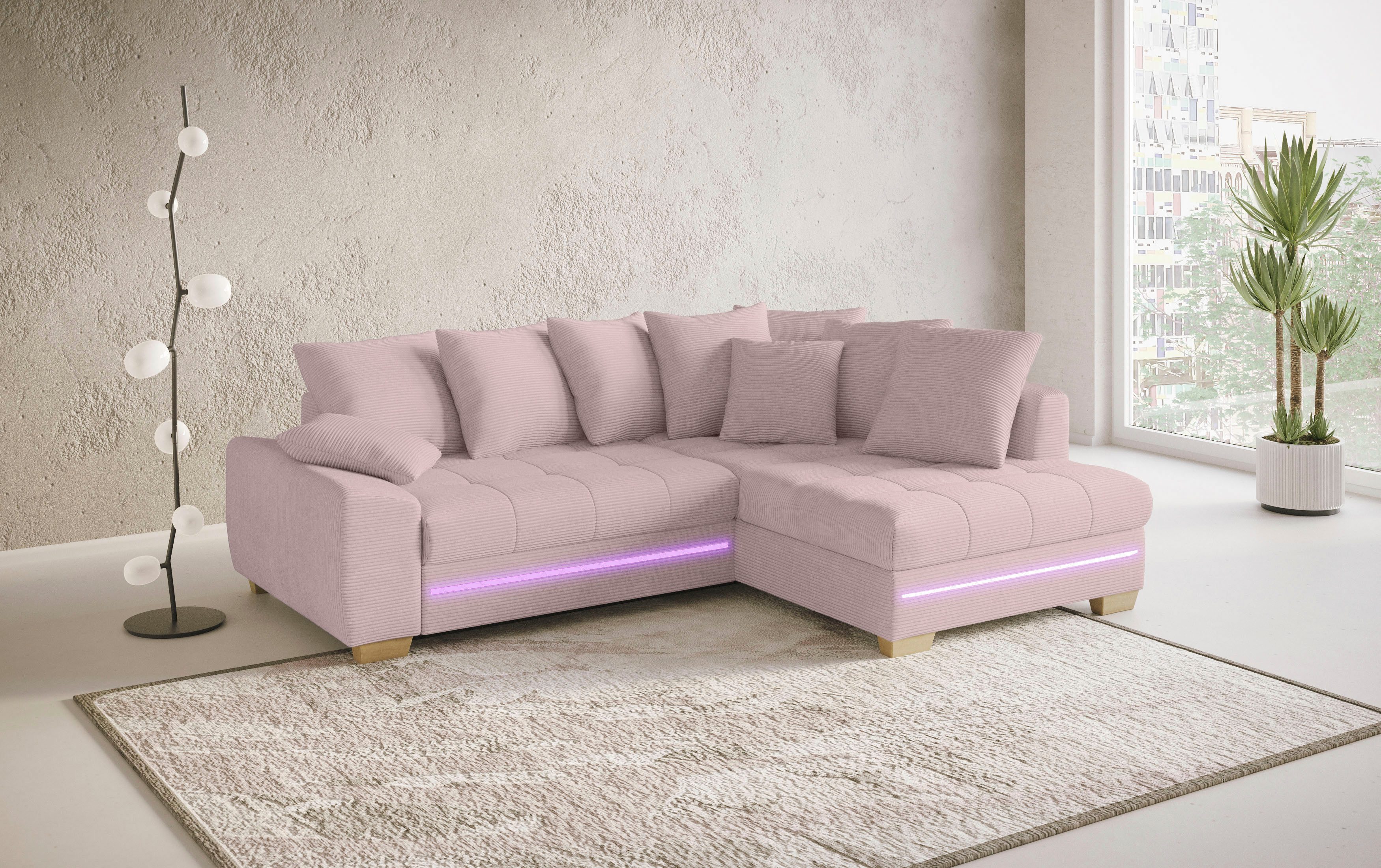 Mr. Couch Hoekbank Nikita II, L-vorm met koudschuim, rgb-led-verlichting, optioneel met bed, bedlade