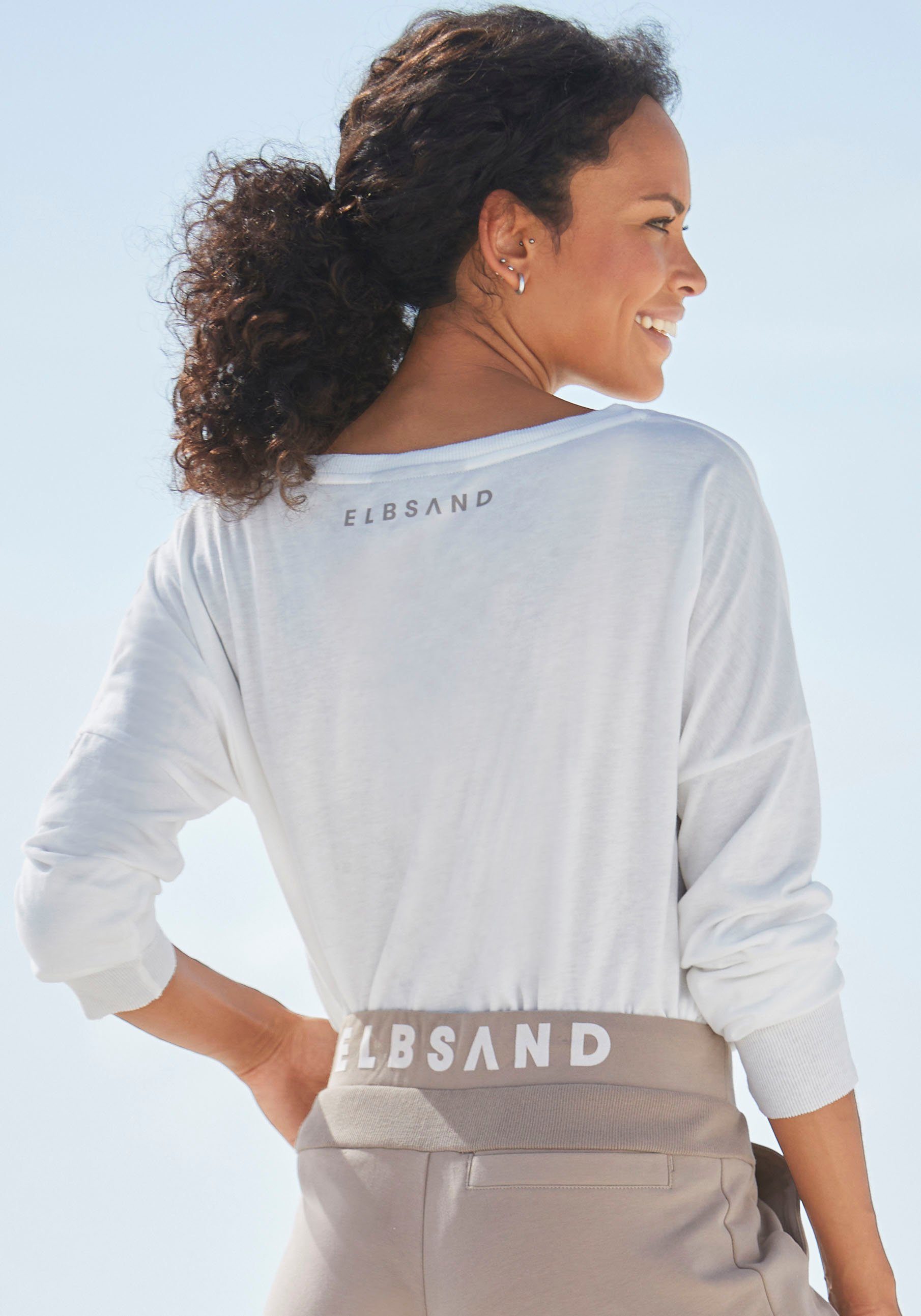 Elbsand Shirt met lange mouwen met logoprint, katoenmix, sportief-casual