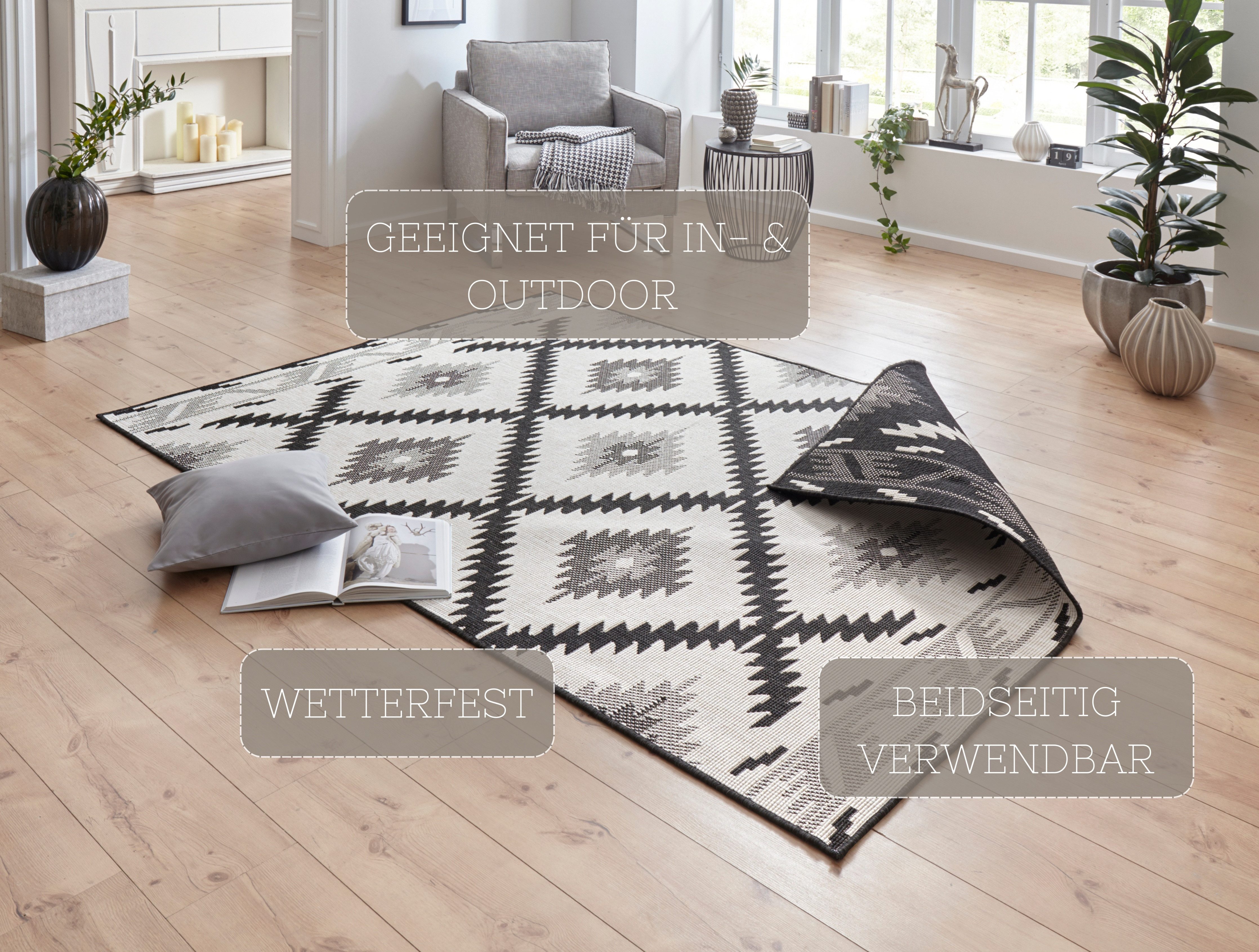 HANSE Home Vloerkleed Malibu omkeerbaar tapijt Binnen- en buitengebruik, weerbestendig, balkon, loper, woonkamer, waterbestendig