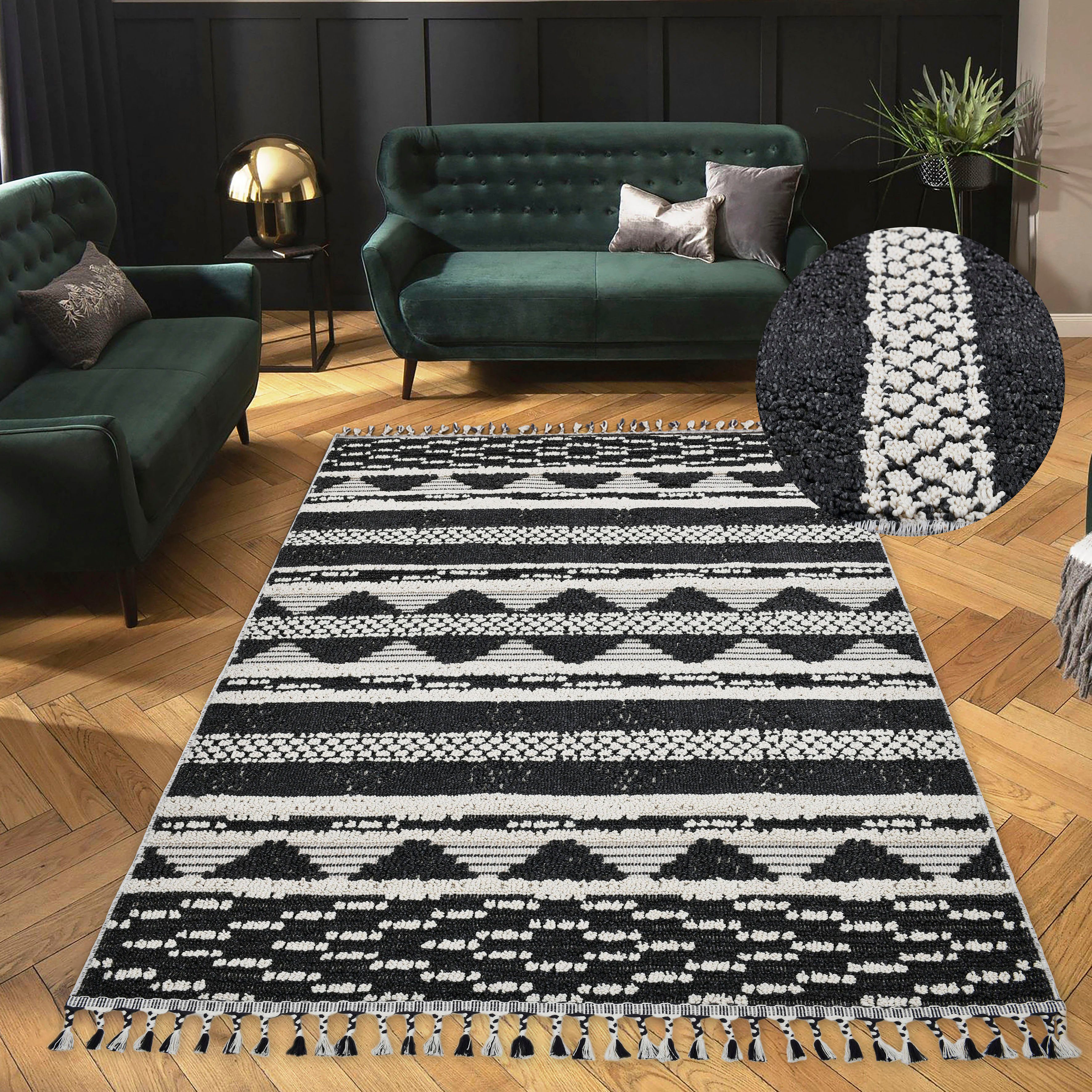 andas Vloerkleed David bijzonder plat, boho look, met franje