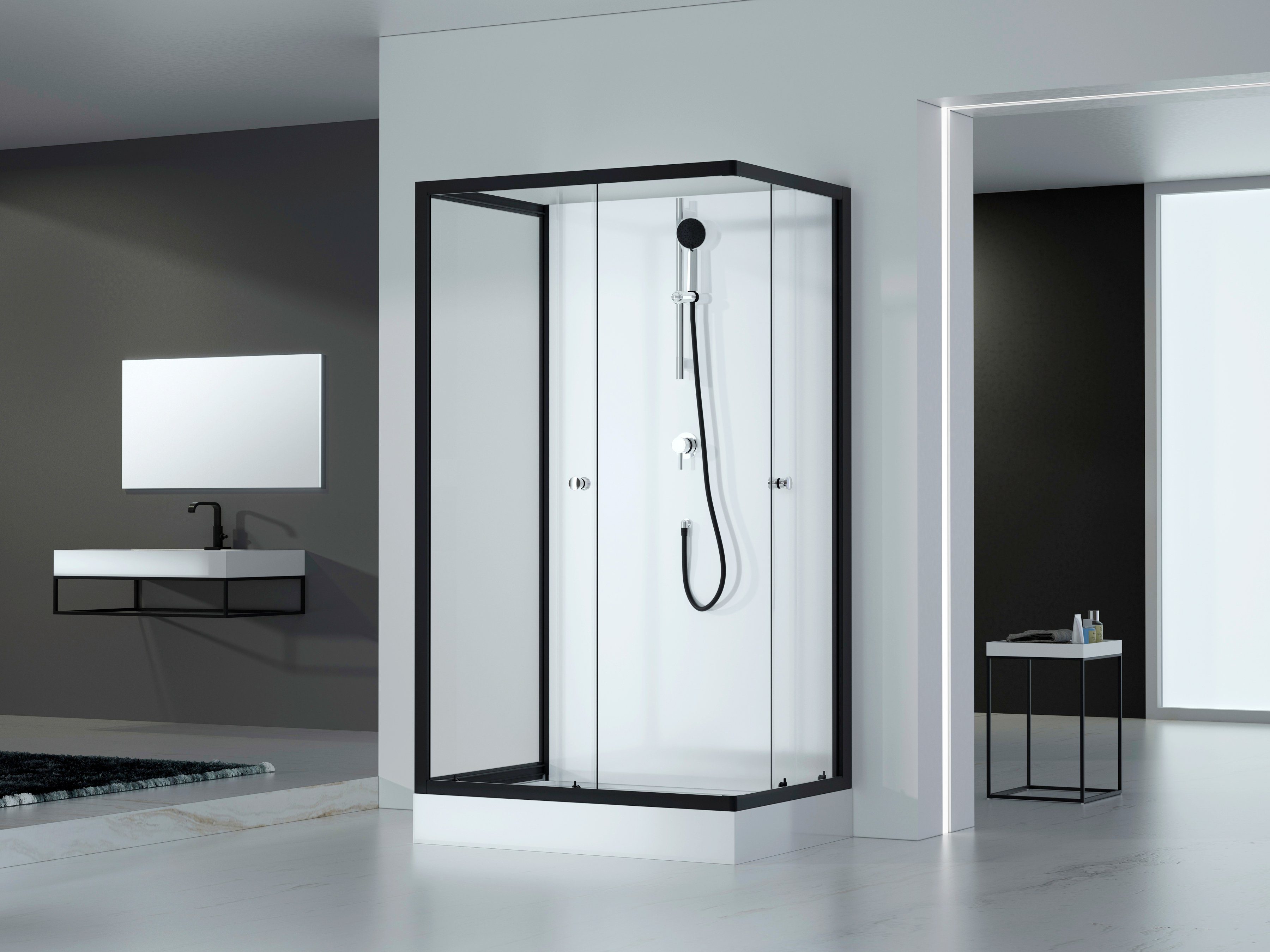Marwell Complete douche Black and White inclusief kranen, 110 cm x 80 cm douchecabines wit