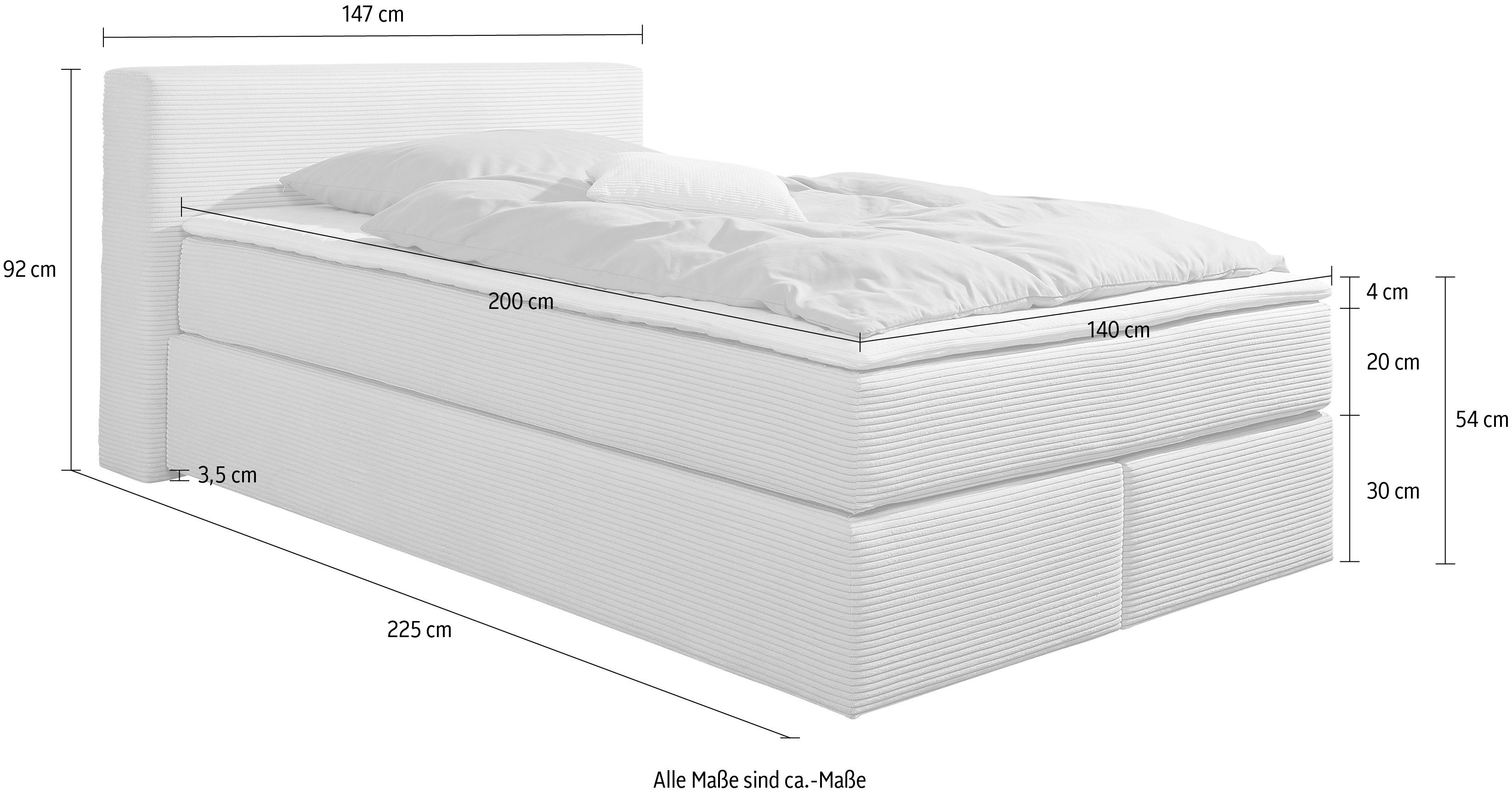 andas Boxspring Åby In cord bekleding, optioneel met en zonder matras verkrijgbaar
