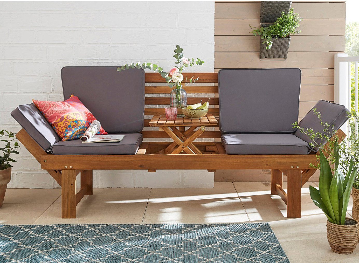 my Flair Tuin loungebank Rügen met uitklapbare tafel en variabele armleuningen