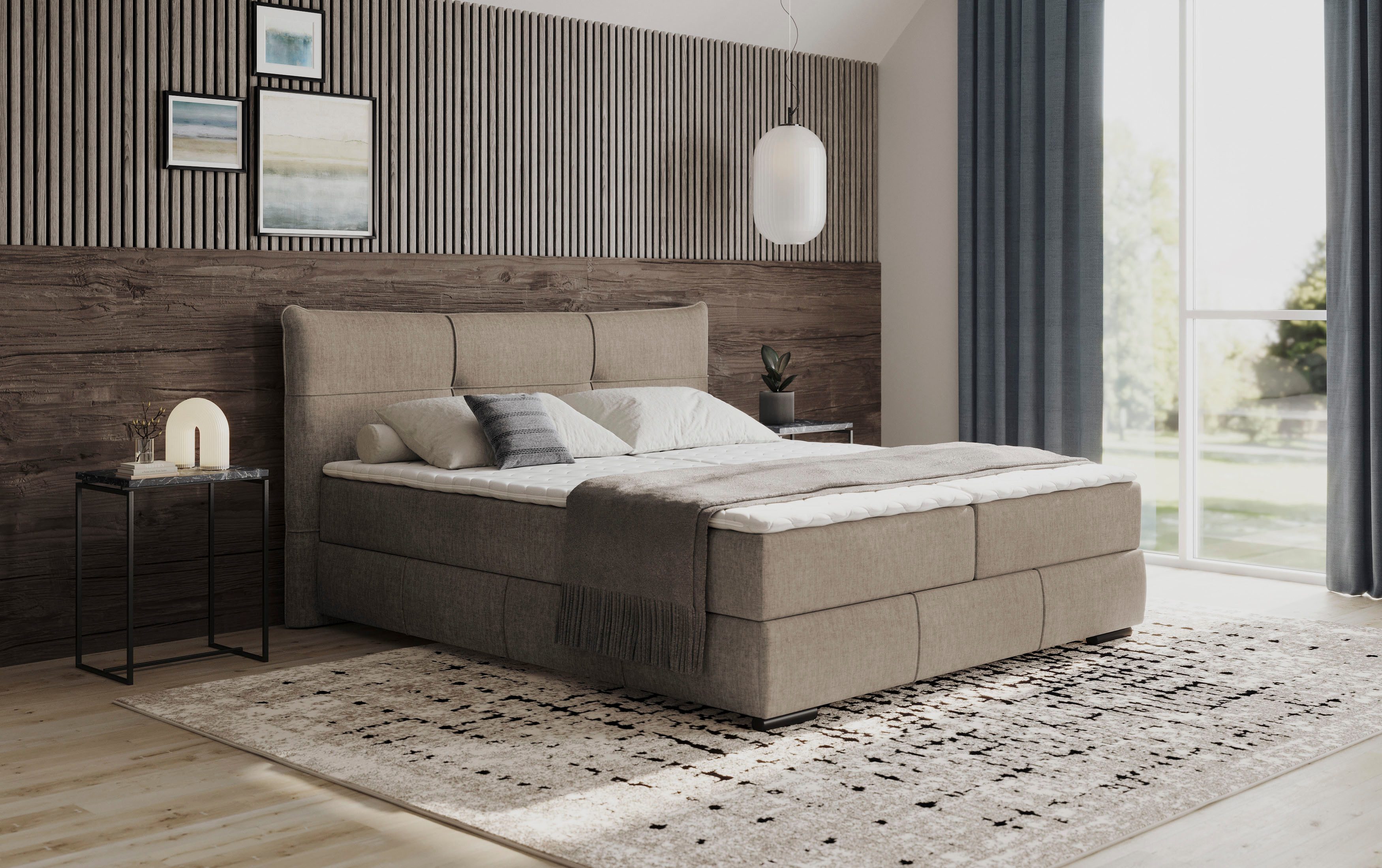 Mr. Couch Boxspring Brewdley met bedkist, incl. matras Topmatras en sierkussen, in verschillende hardheden beschikbaar boxsprings beige