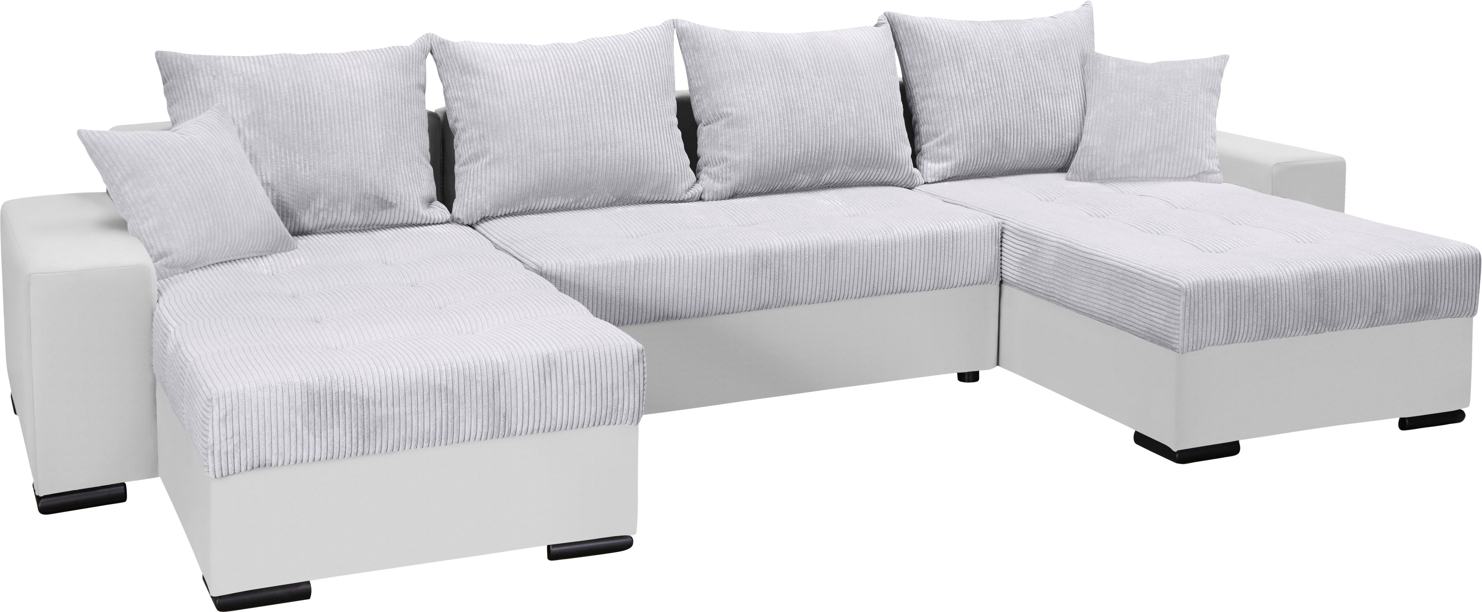 COLLECTION AB Zithoek XL-Josy U-vorm, breedte 313 cm, cord-/mix incl. bedfunctie, bedlade, met 4 gelijk grote rugkussens