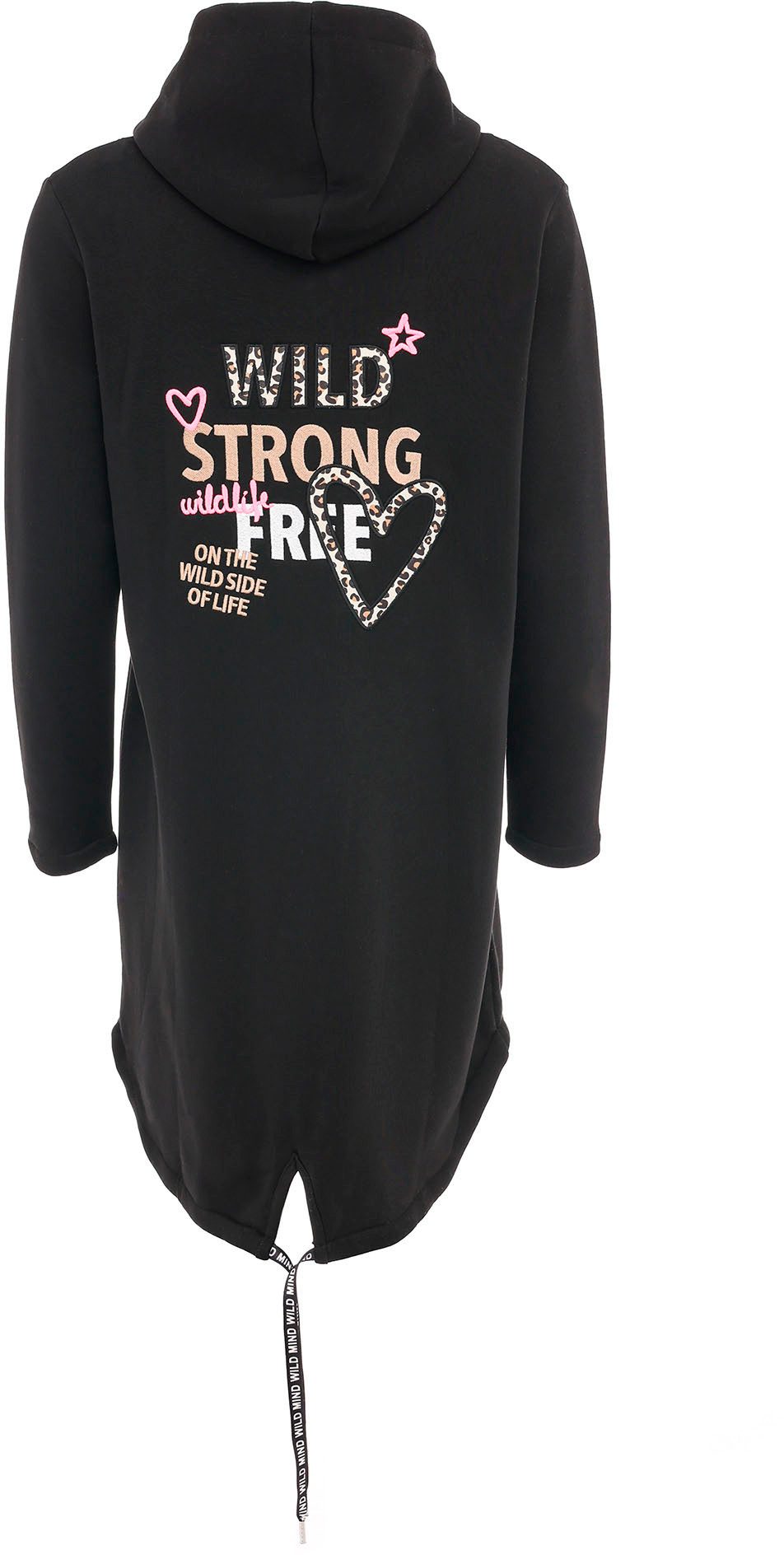 Zwillingsherz Jersey jas Wild Strong Free met capuchon, zakken, voor- en achterprint wild sterk vrij
