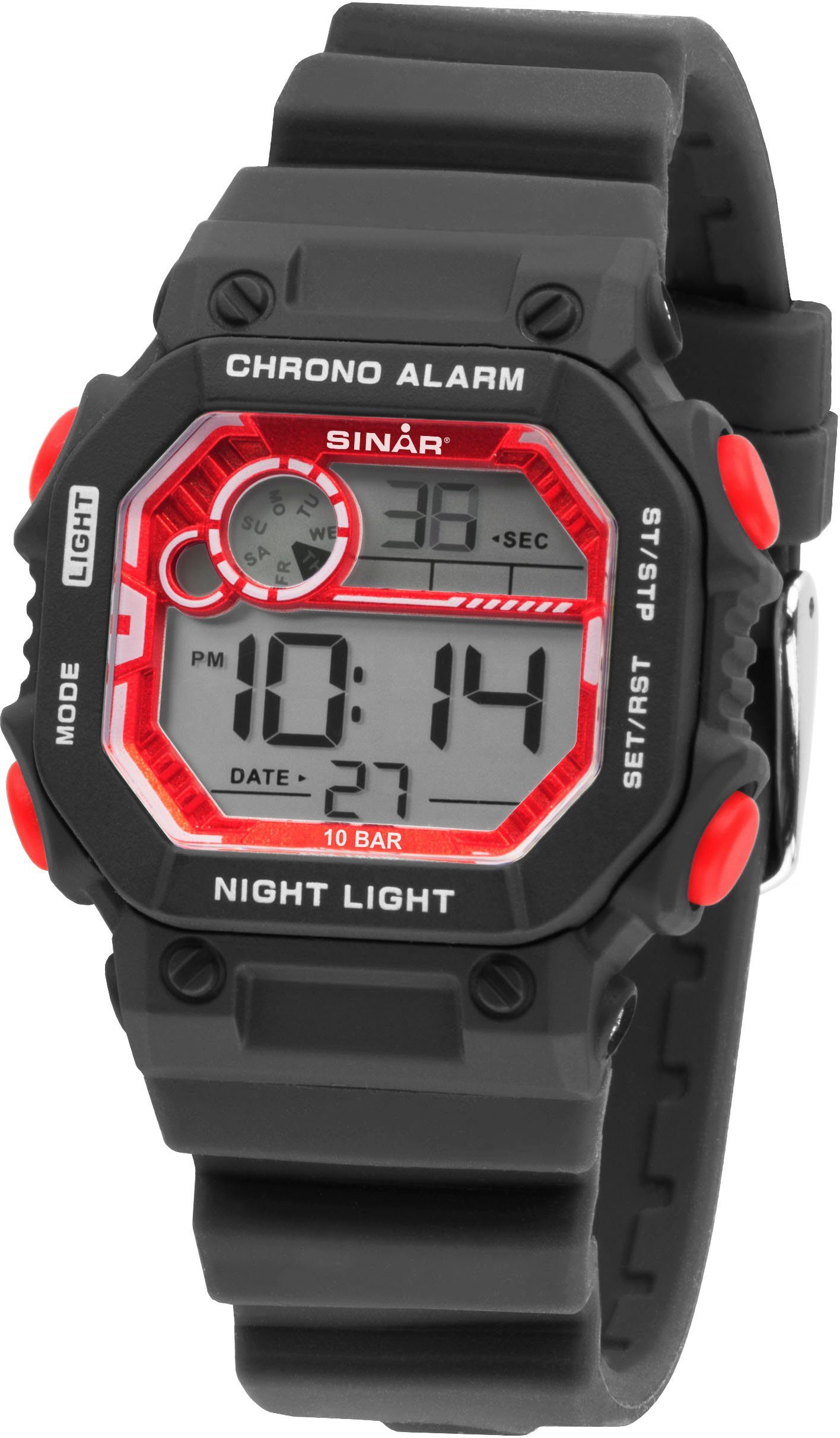 SINAR Chronograaf XE-55-1 Horloge, quartz, herenhorloge, digitaal, datum, stopwatchfunctie