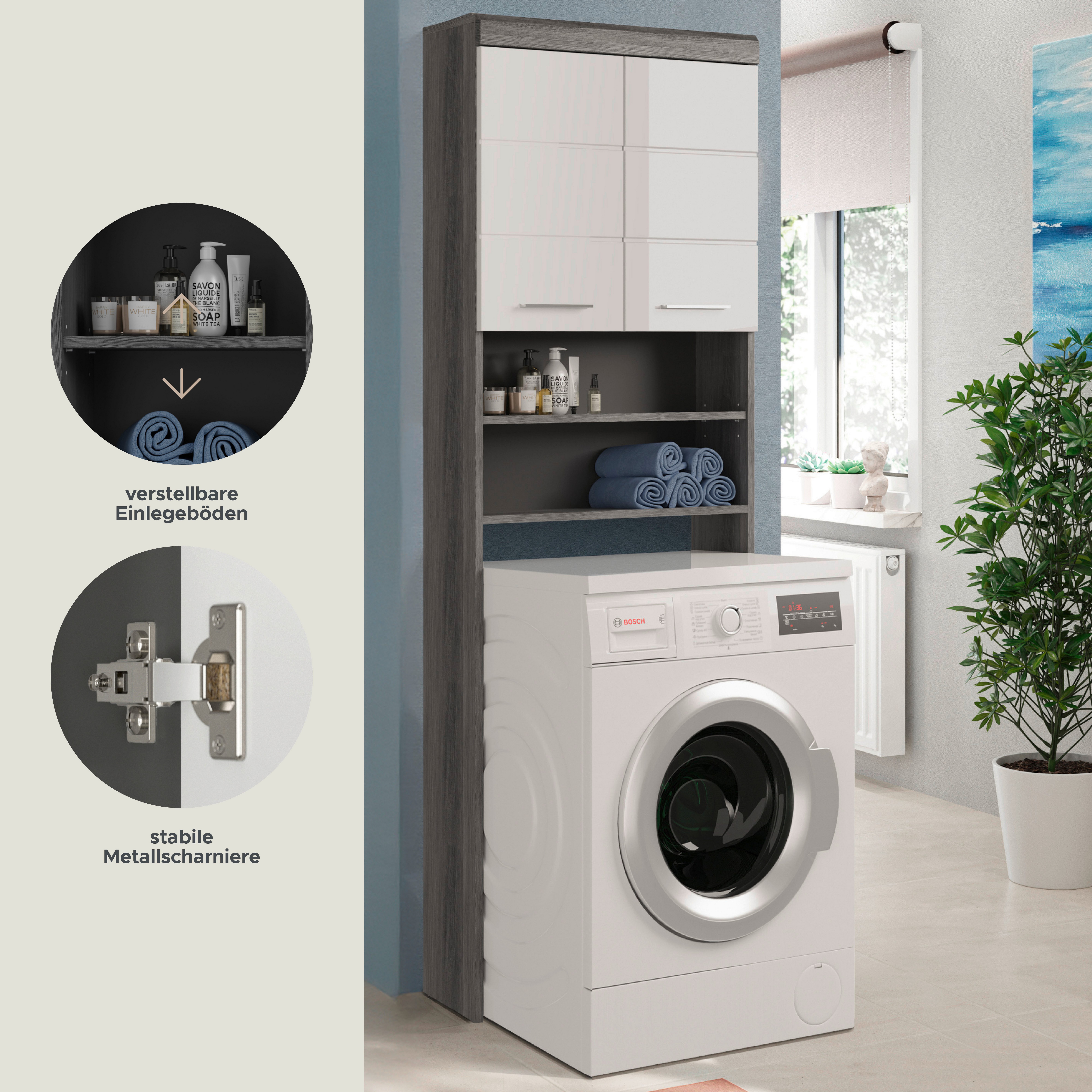 INOSIGN Kast voor wasmachine Siena, breedte 63 cm, voor wasmachine & droger, 2 deuren, MDF-front