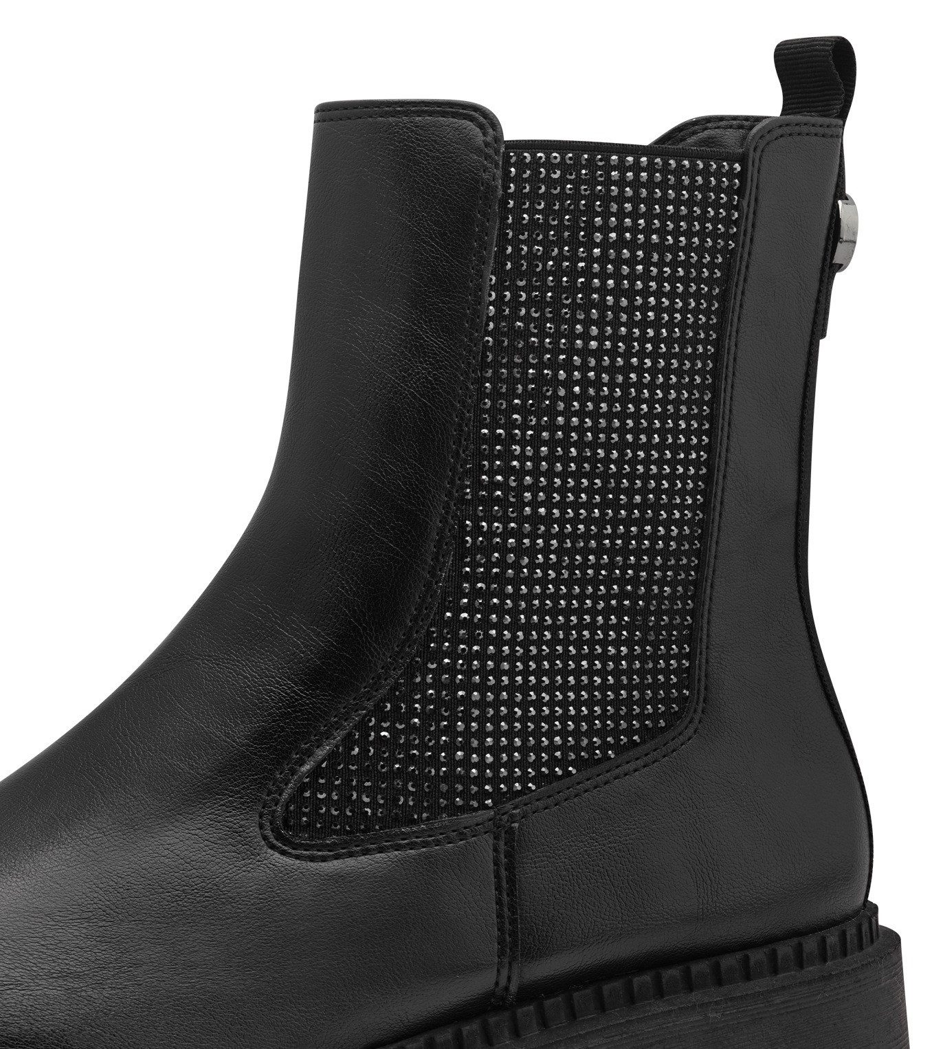Tamaris Chelsea-boots blokhak, enkellaars bezet met fonkelende strassstenen
