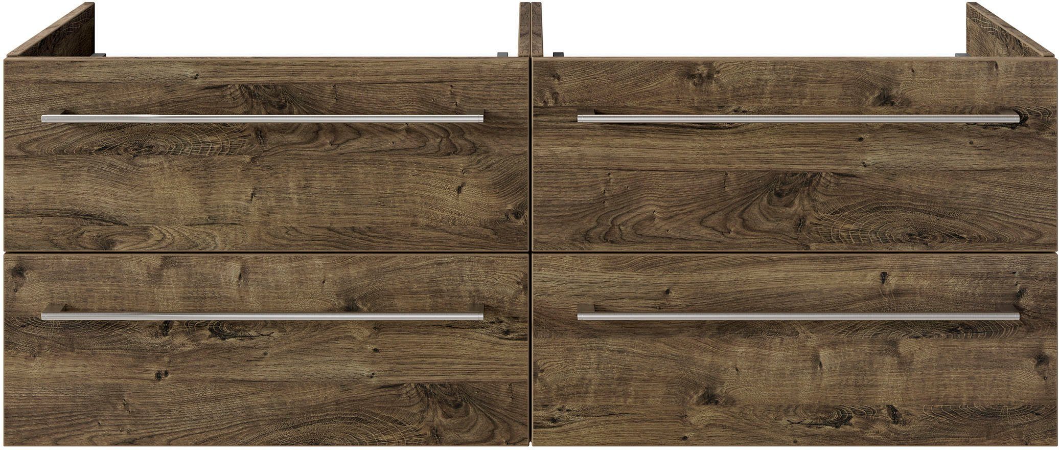 Saphir Wastafelonderkast Serie 6025 mineraalmarmeren wastafel met onderkast, 132 cm breed Dubbele wastafel met 4 lades, hangend, verschillende uitvoeringen (2-delig)