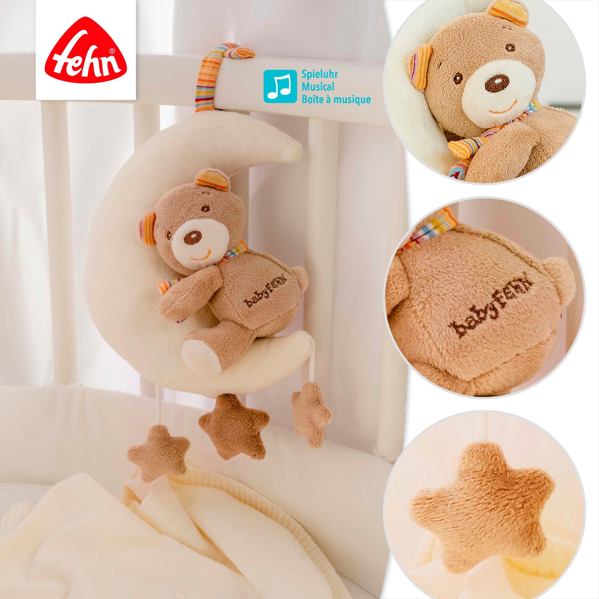 Fehn Speeldoosje Rainbow, teddy op de maan