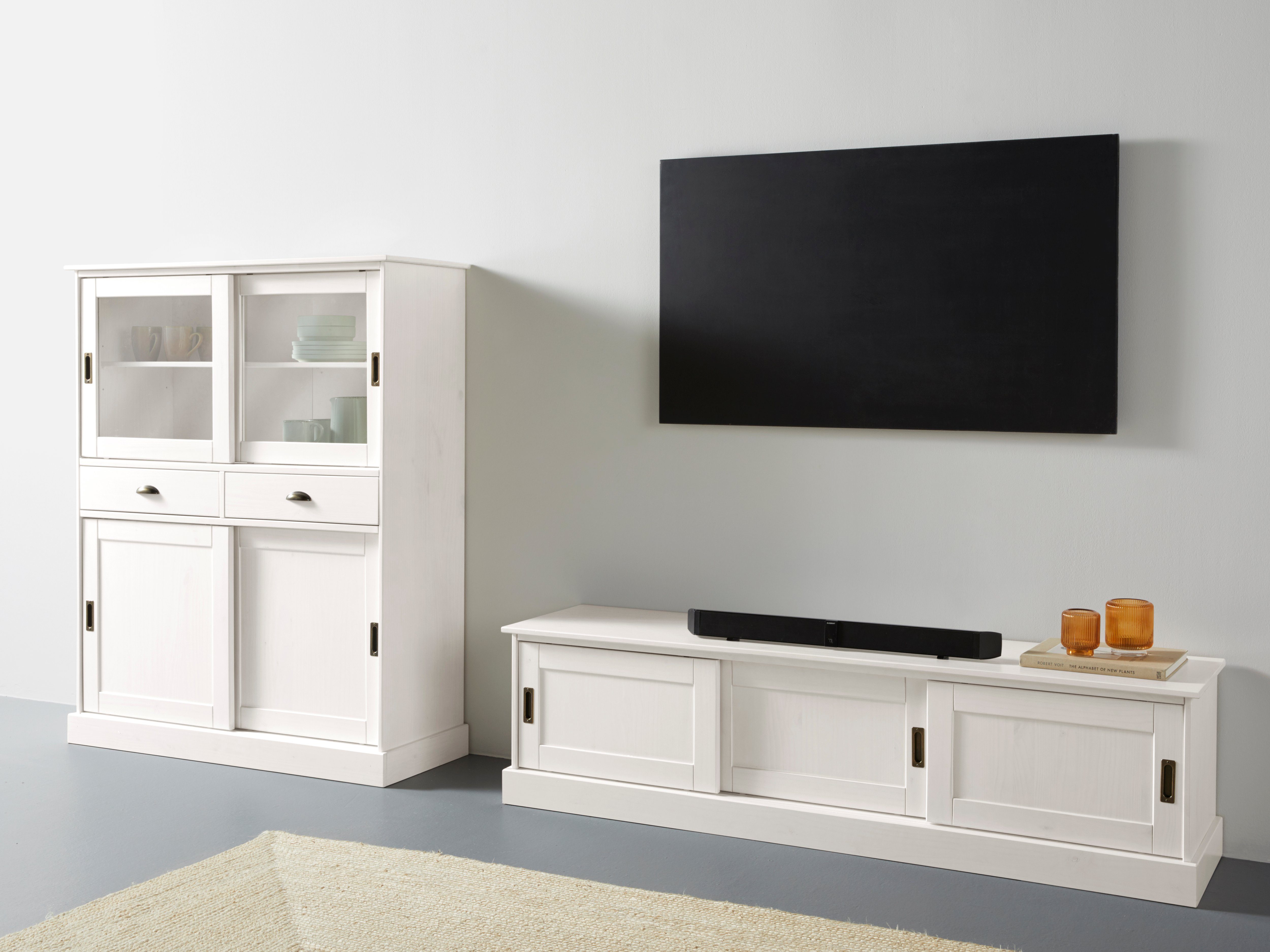Home affaire Highboard Schröder Vitrine van massief dennenhout, breedte 114 cm