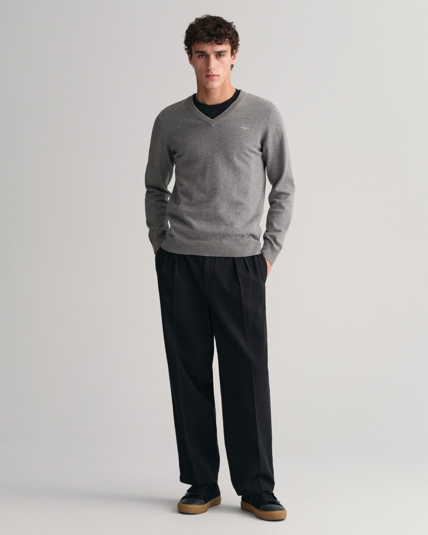 Gant Trui met V-hals CLASSIC COTTON V-NECK Premium brei jersey van zacht 100% katoen, overgangs trui