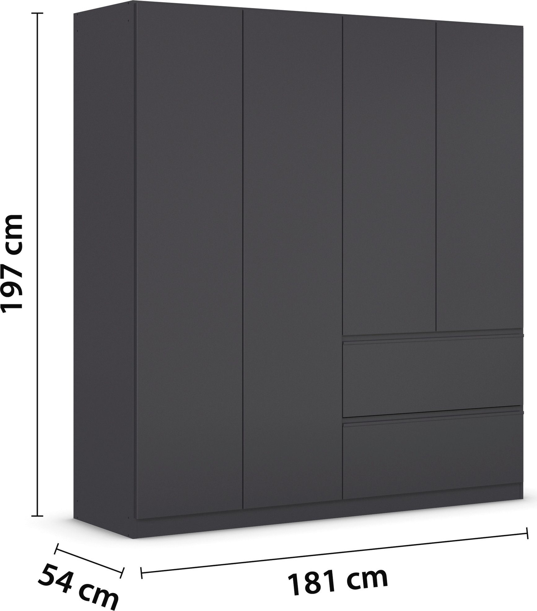 rauch Draaideurkast Kledingkast Kast Garderobe Wasmand COSTA in 3 Breedtes veel ruimte, greeploze front en push-to-open functie made in germany