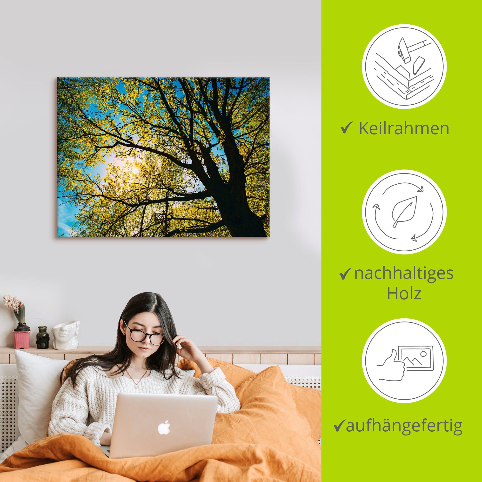 Artland Artprint op linnen Lentezon door boomkruin gespannen op een spieraam
