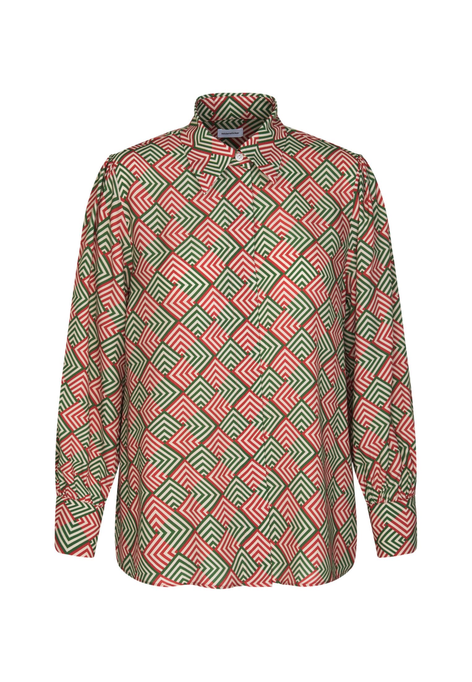 seidensticker Overhemdblouse Zwarte roos Lange mouwen kraag geometrische motieven