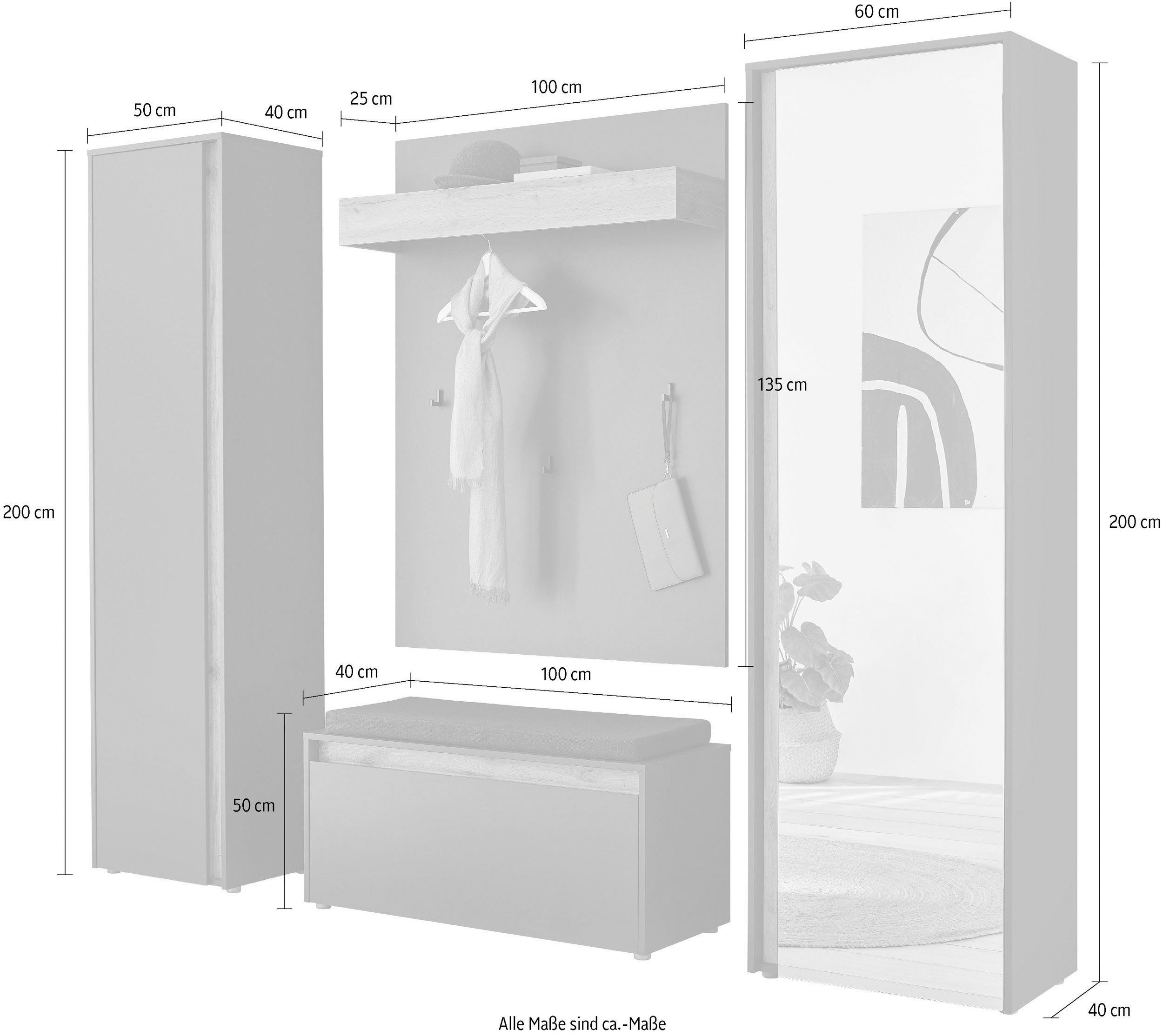 INOSIGN Halmeubelset GIRON/ CiTY, Garderobe in Wotan Eik, moderne garderobekast (complete set, 4-delig)