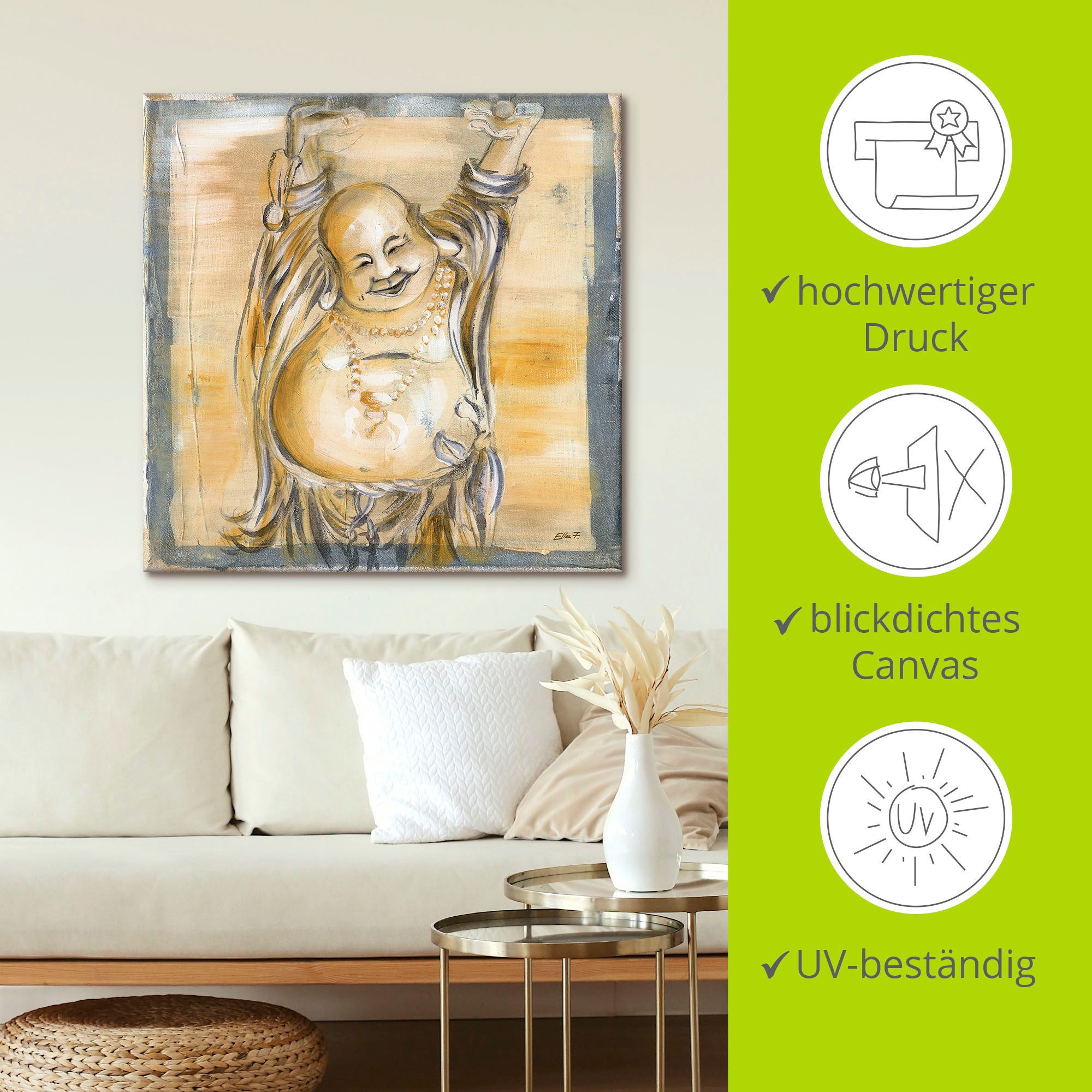 Artland Artprint Vrolijke boeddha II als artprint van aluminium, artprint voor buiten, artprint op linnen, poster, muursticker