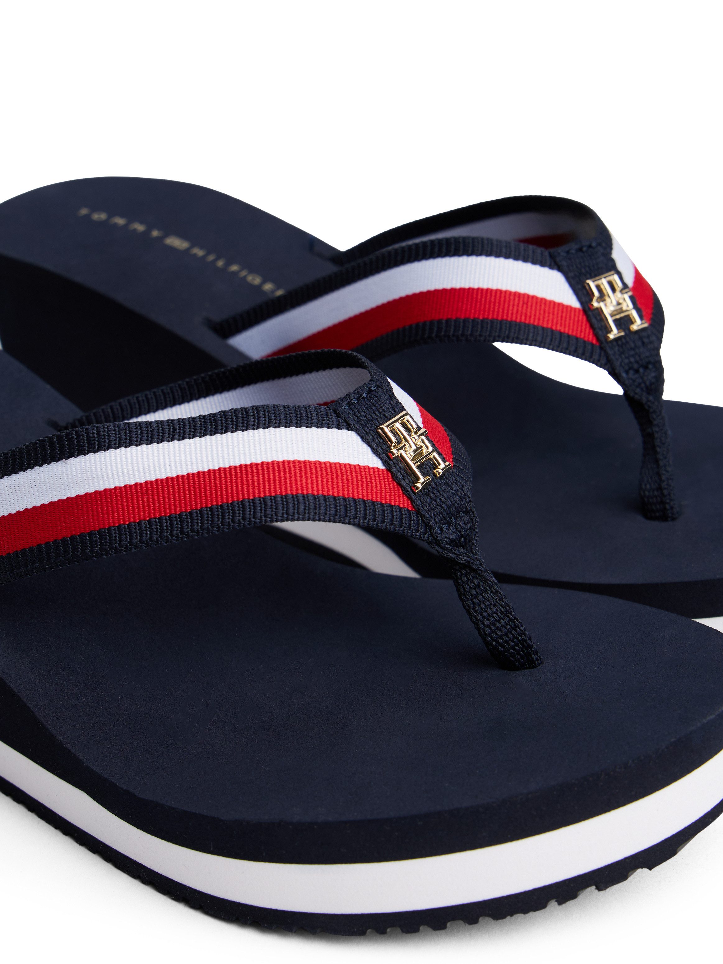 Tommy Hilfiger Dianets TH CORPORATE WEDGE BEACH SANDAL , wig hak, zomerschoen, teenslipper met gestreepte bandages