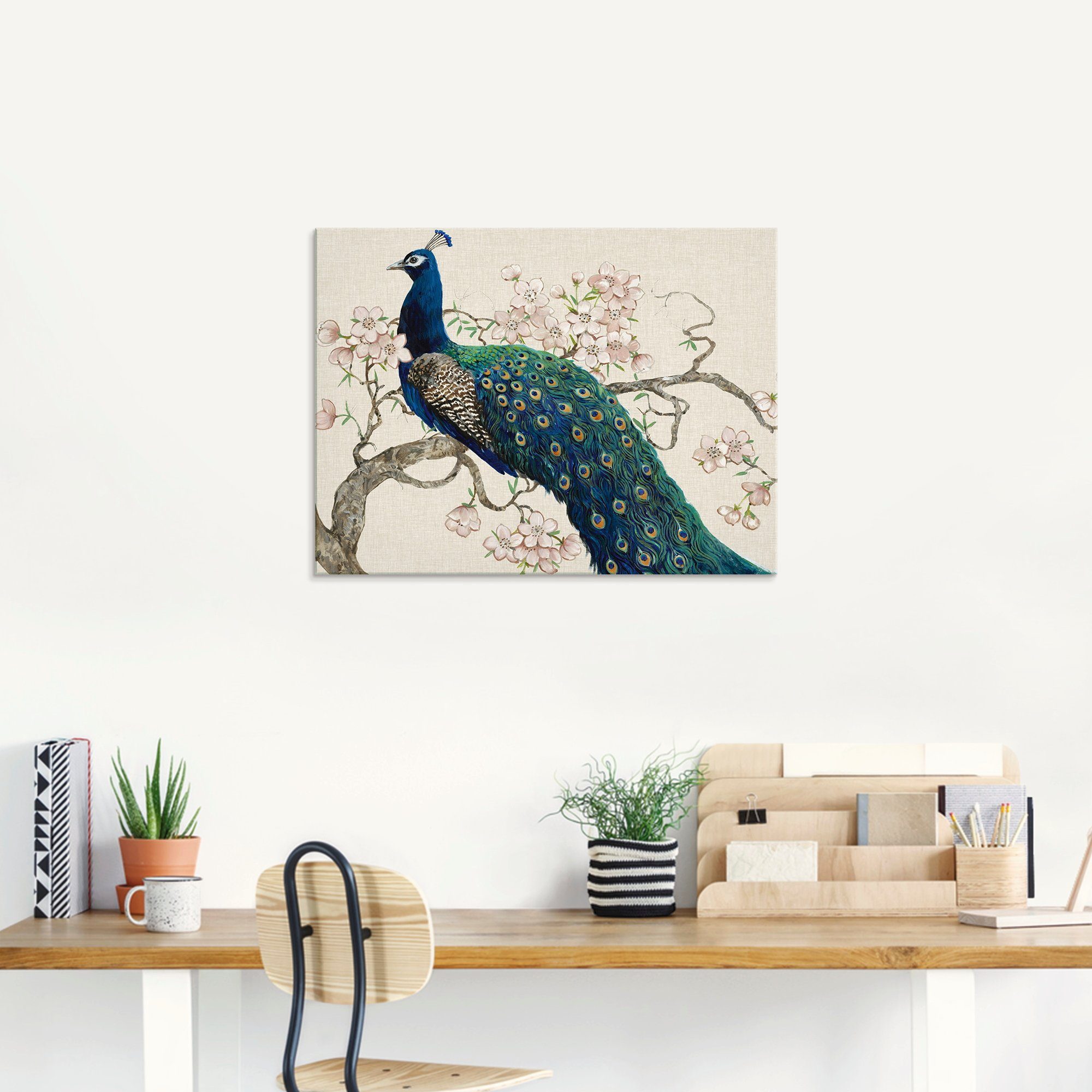 Artland Print op glas Pauw & bloemen II in verschillende maten