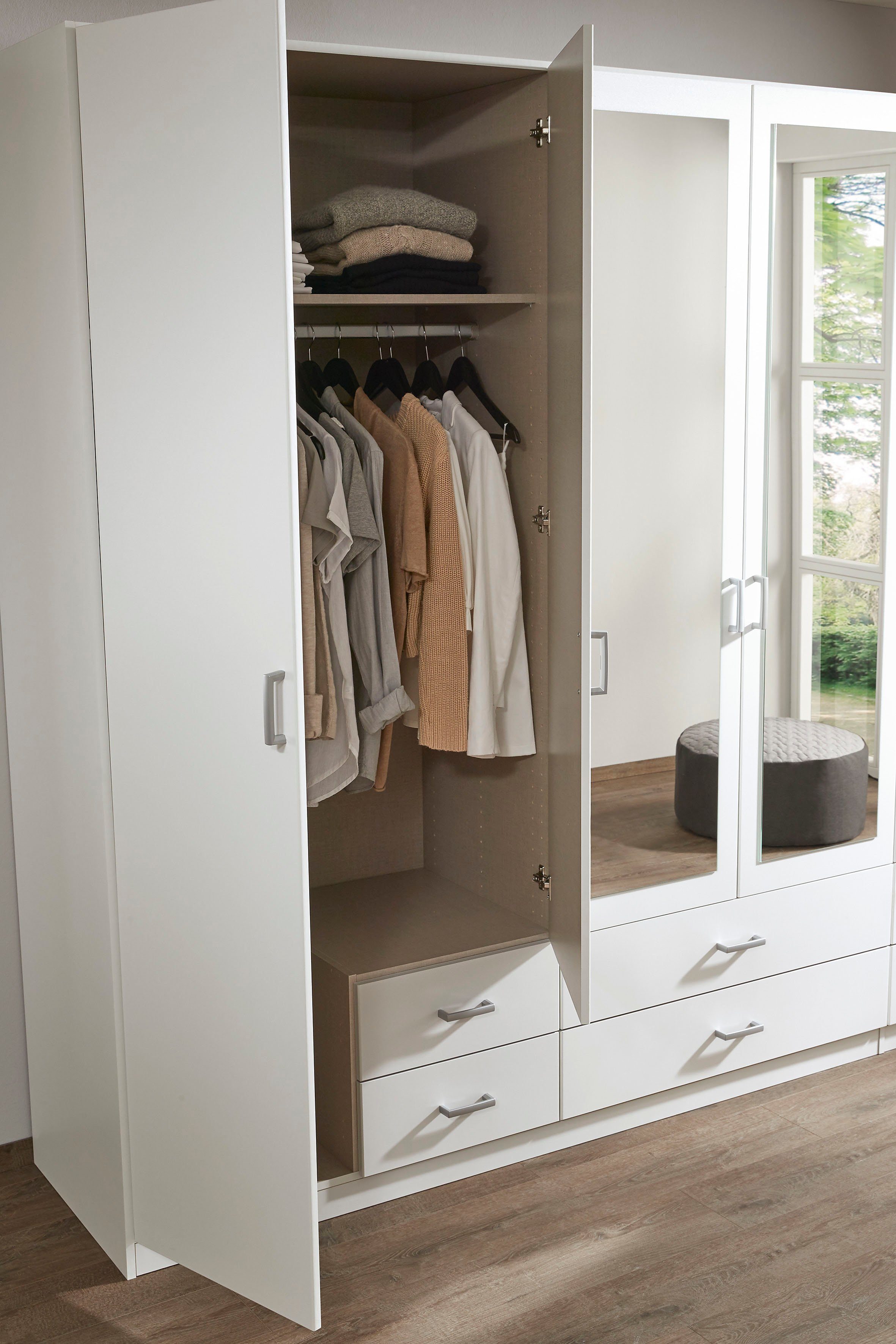 rauch Kledingkast Kast Garderobe Wasmand GAMMA in 3 Breedtes veel opbergruimte met 6 lades, met spiegel topseller made in germany