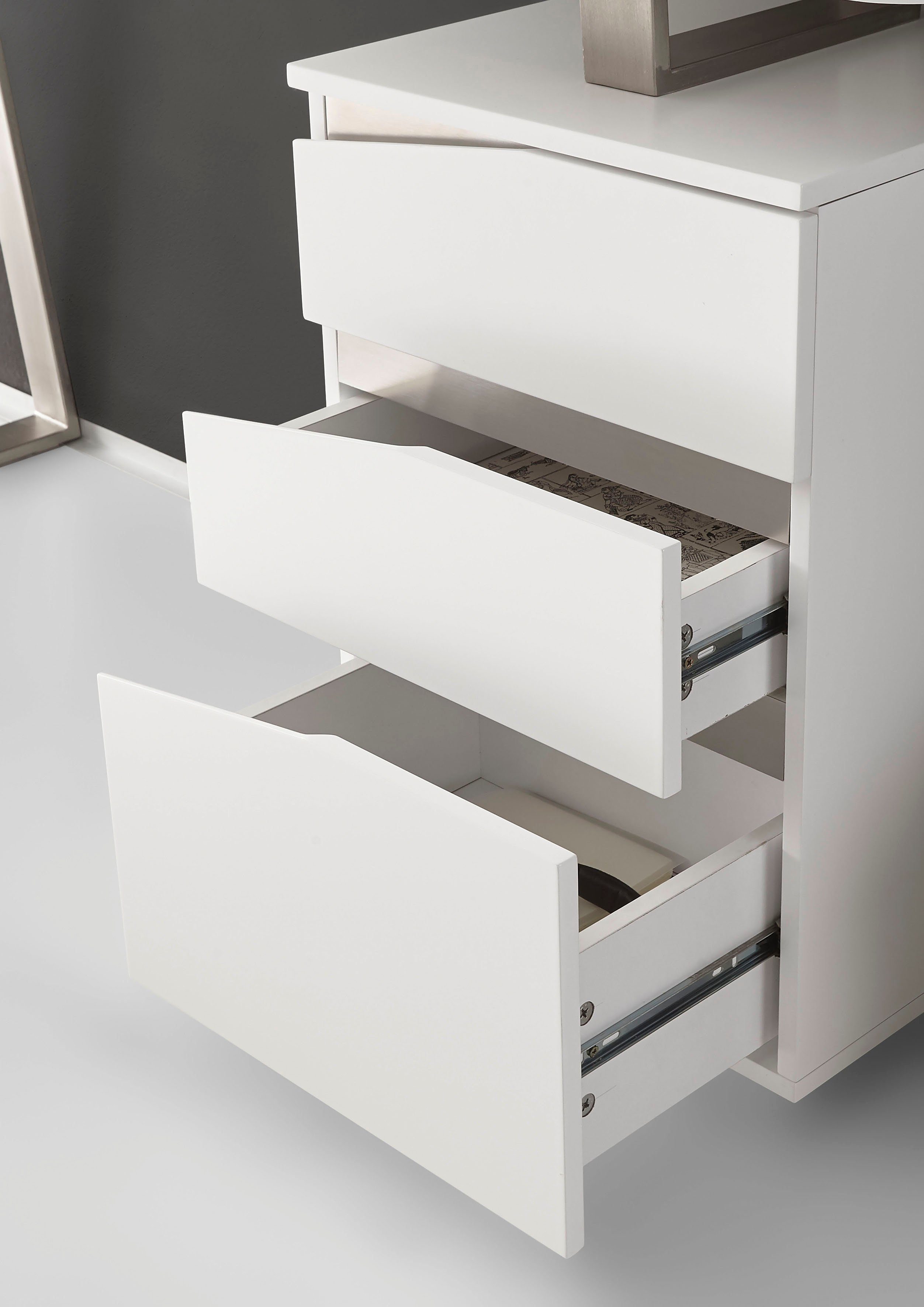 MCA furniture Bureau Tori matwit gelakt, met 3 laden, breedte 150 cm