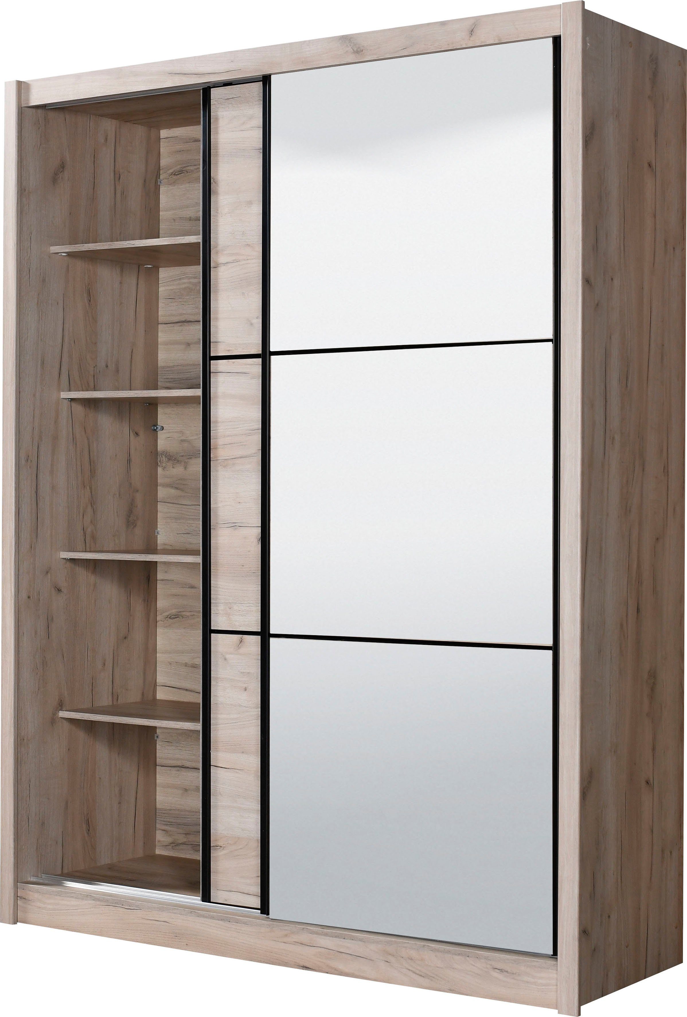 INOSIGN Zweefdeurkast Navara kledingkast met spiegel linnenkast garderobe met royale binnenuitrusting, fsc®-gecertificeerd, in 3 breedtes