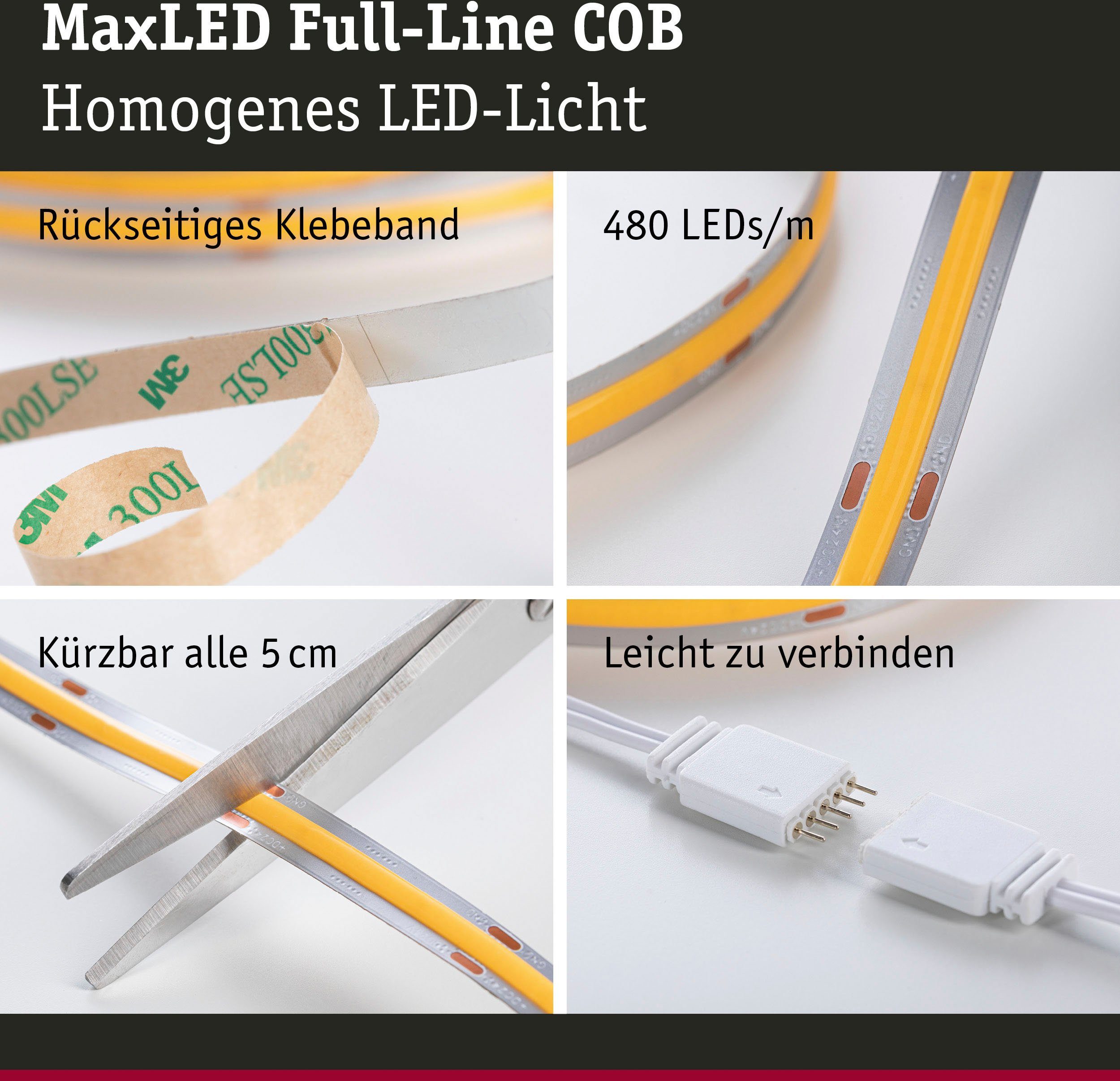 Paulmann Led-strepen MaxLED 500 Full-Line COB Basisset 1,5m, warmwit 10W 750lm 480LED 2700K (1 stuk)