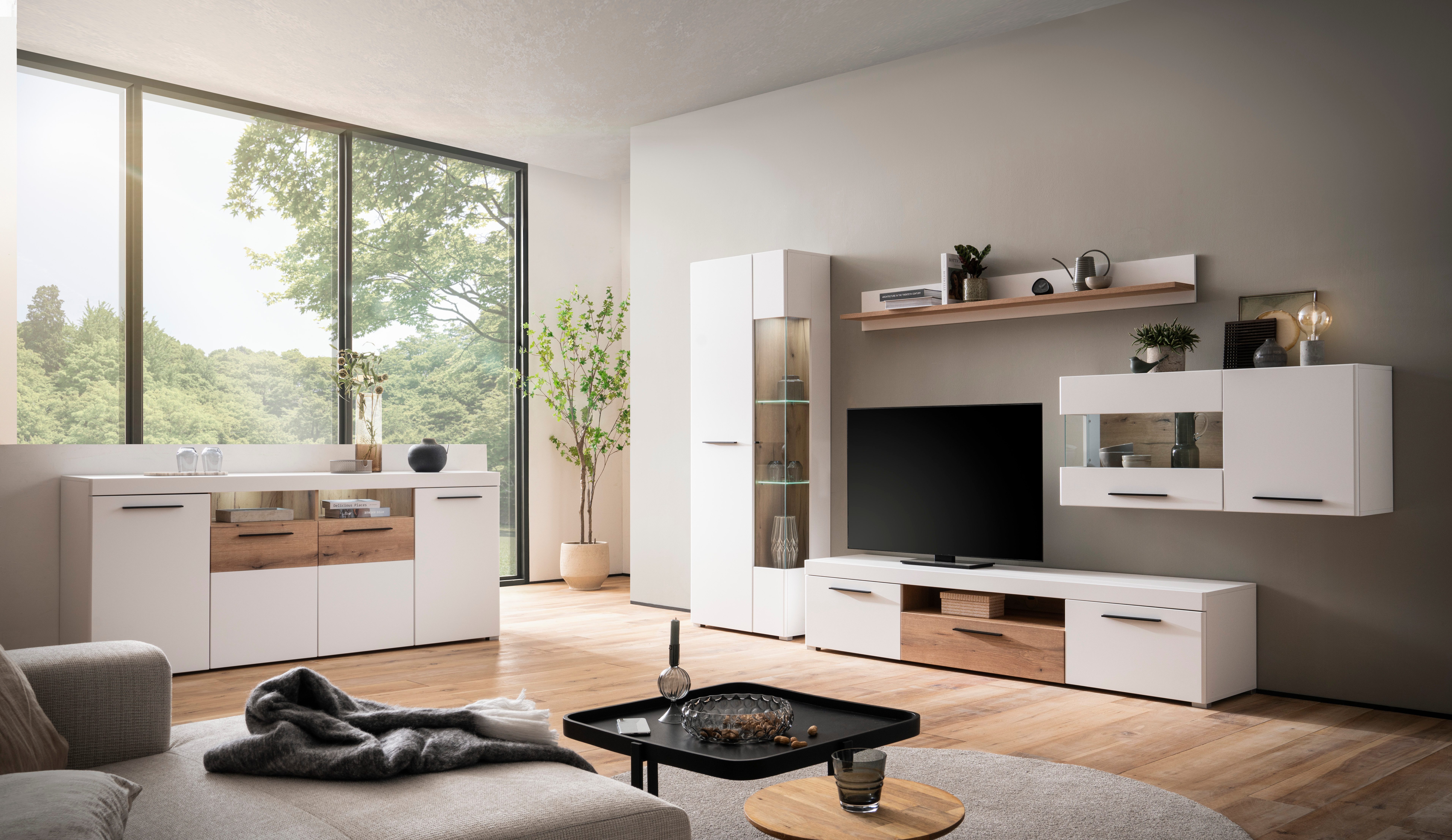 INOSIGN Wandmeubel Salerno, moderne wandmeubel, woonkamer-set, Wit met Eik Evoke Decor (set, 4-delig)
