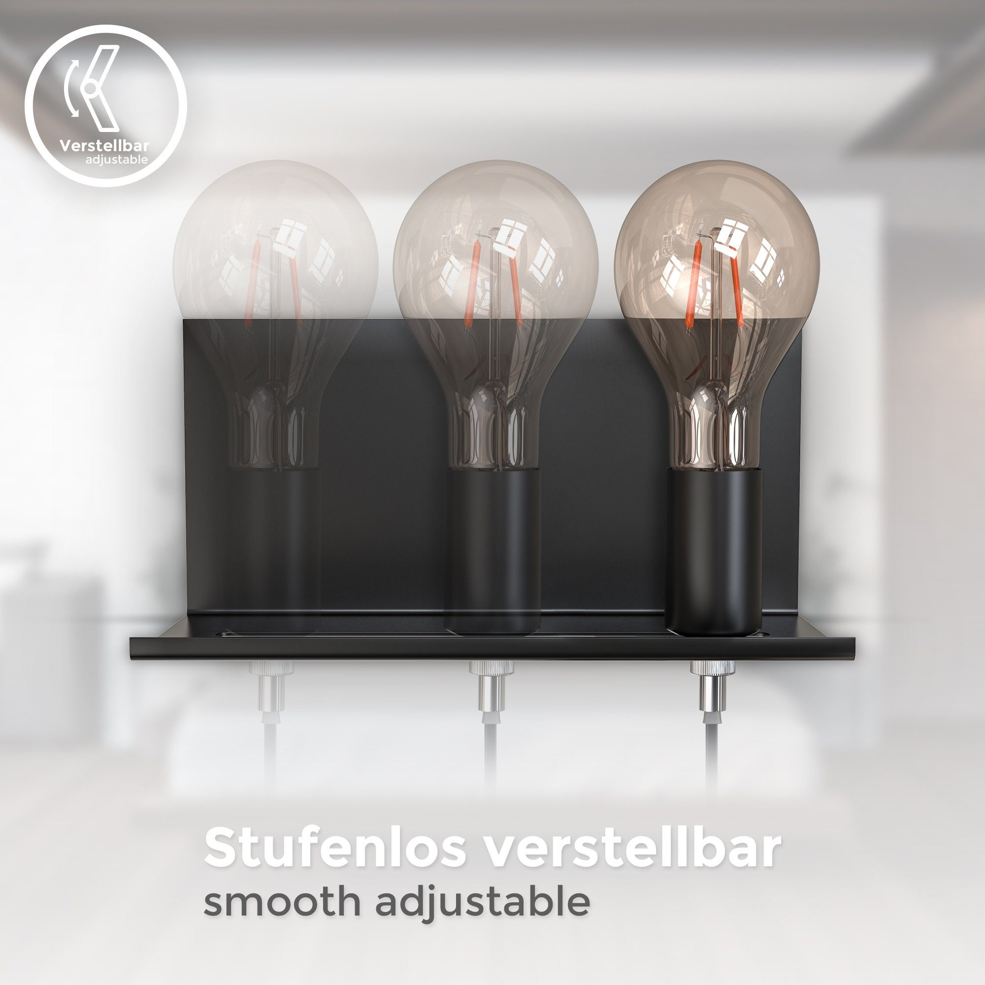 B.K.Licht Wandlamp verstelbare wandlamp met plank, kabelschakelaar, zwart, 1-vlamig