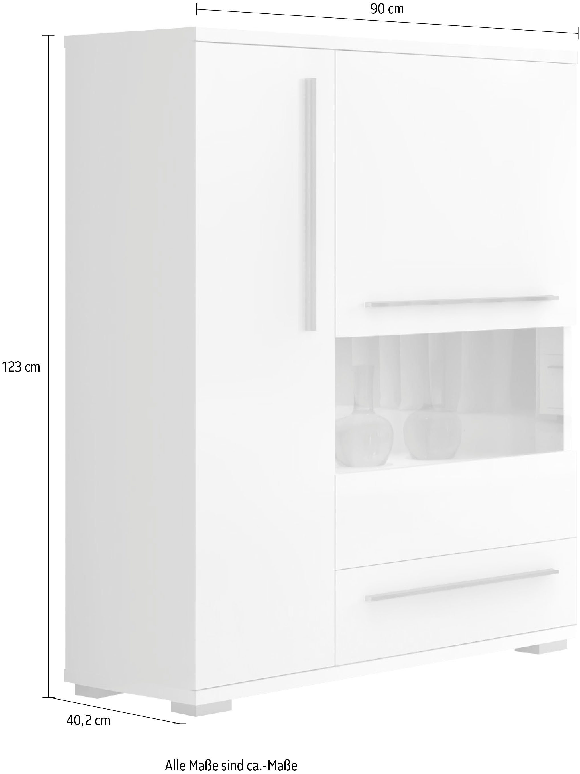 Places of Style Highboard Piano Vitrine UV-gecoat, soft close-functie