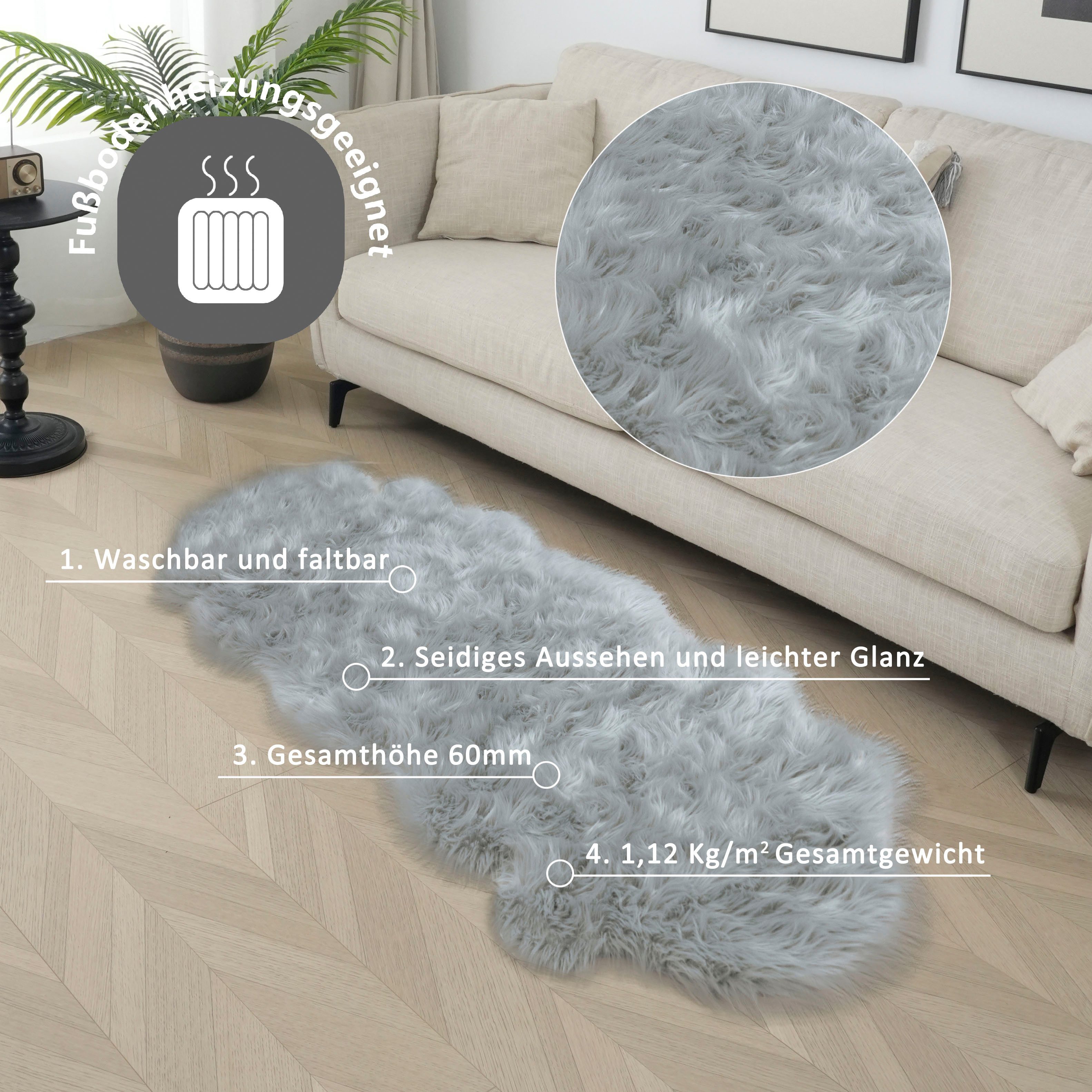 my home Hoogpolig vloerkleed Kalua, verschillende vormen Imitatiebont, zacht, unikleuren, woonkamer, slaapkamer, eetkamer