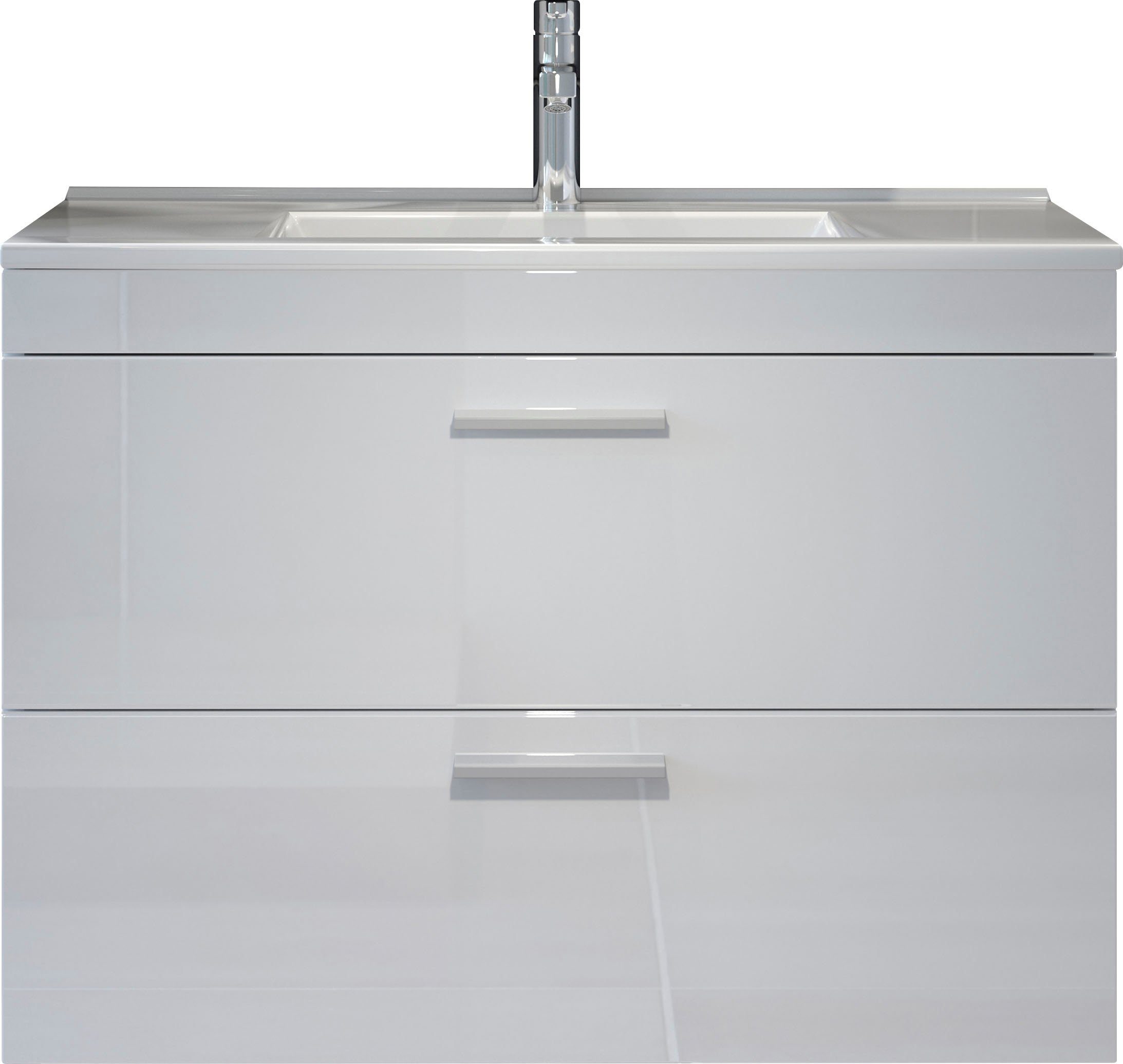 welltime Wastafelonderkast Dormoletto Hangende wastafel in wit hoogglans met inbouwwastafel