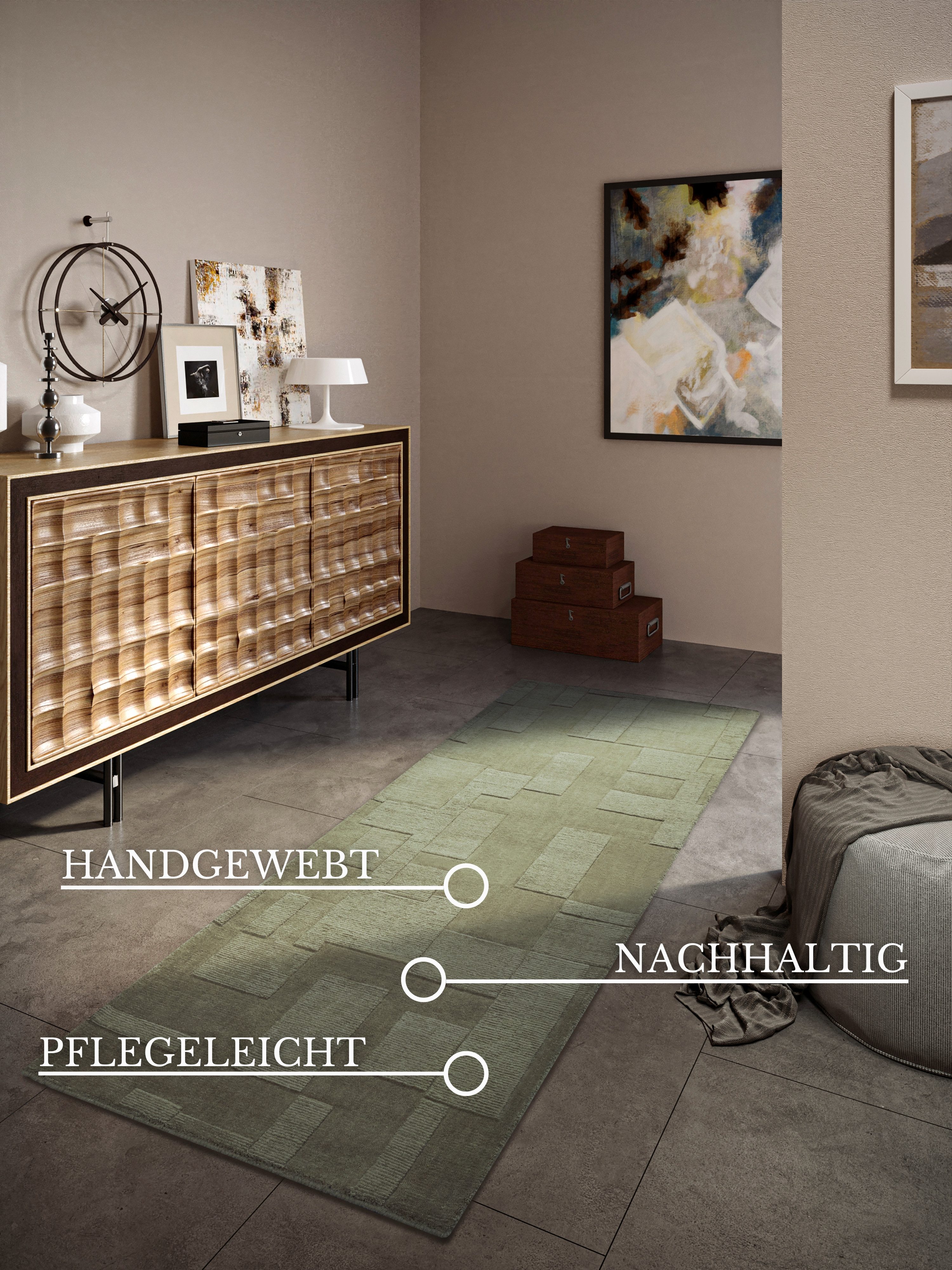 Villeroy & Boch Wollen kleed Wilhelmine Loper, handgeweven, wol, natuur, woonkamer, geometrie, boho