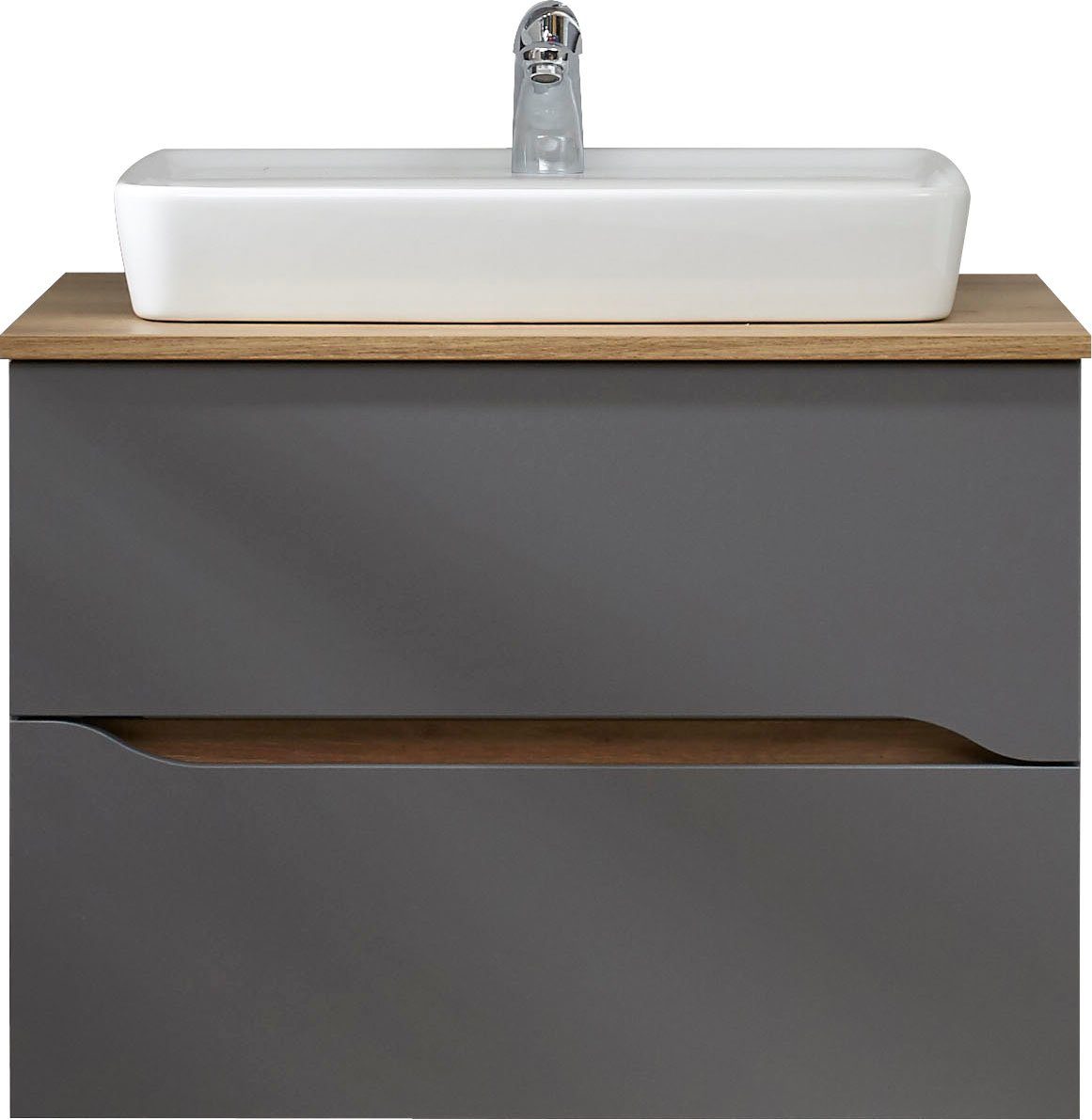 Saphir Wastafelonderkast Quickset keramische opzetkom met onderkast, 73 cm breed Wastafelmeubel, onderkast met wasbak, 2 laden, greeploos