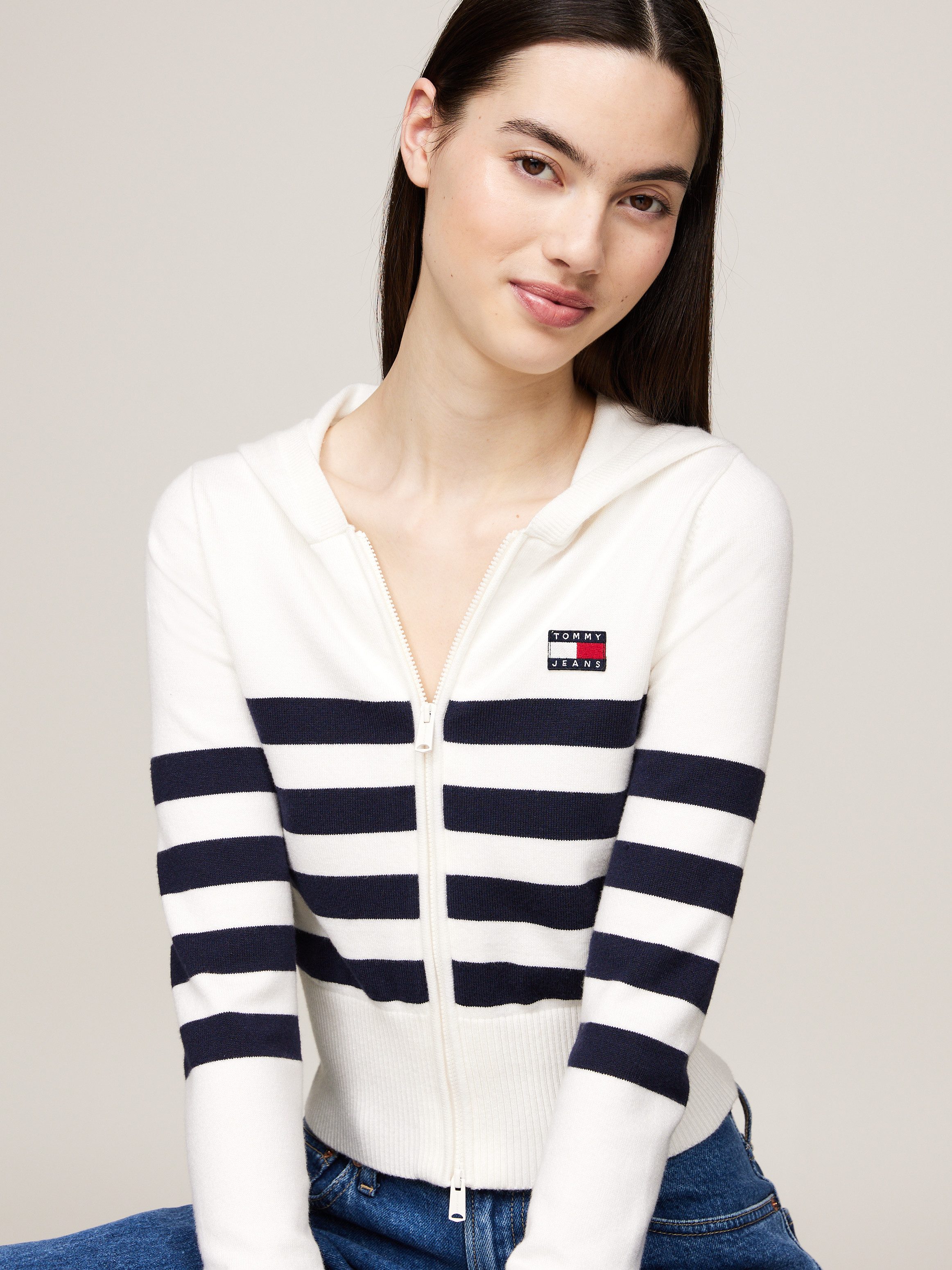 TOMMY JEANS Sweatvest TJW STRIPE ZIP THRU BADGE HOOD
