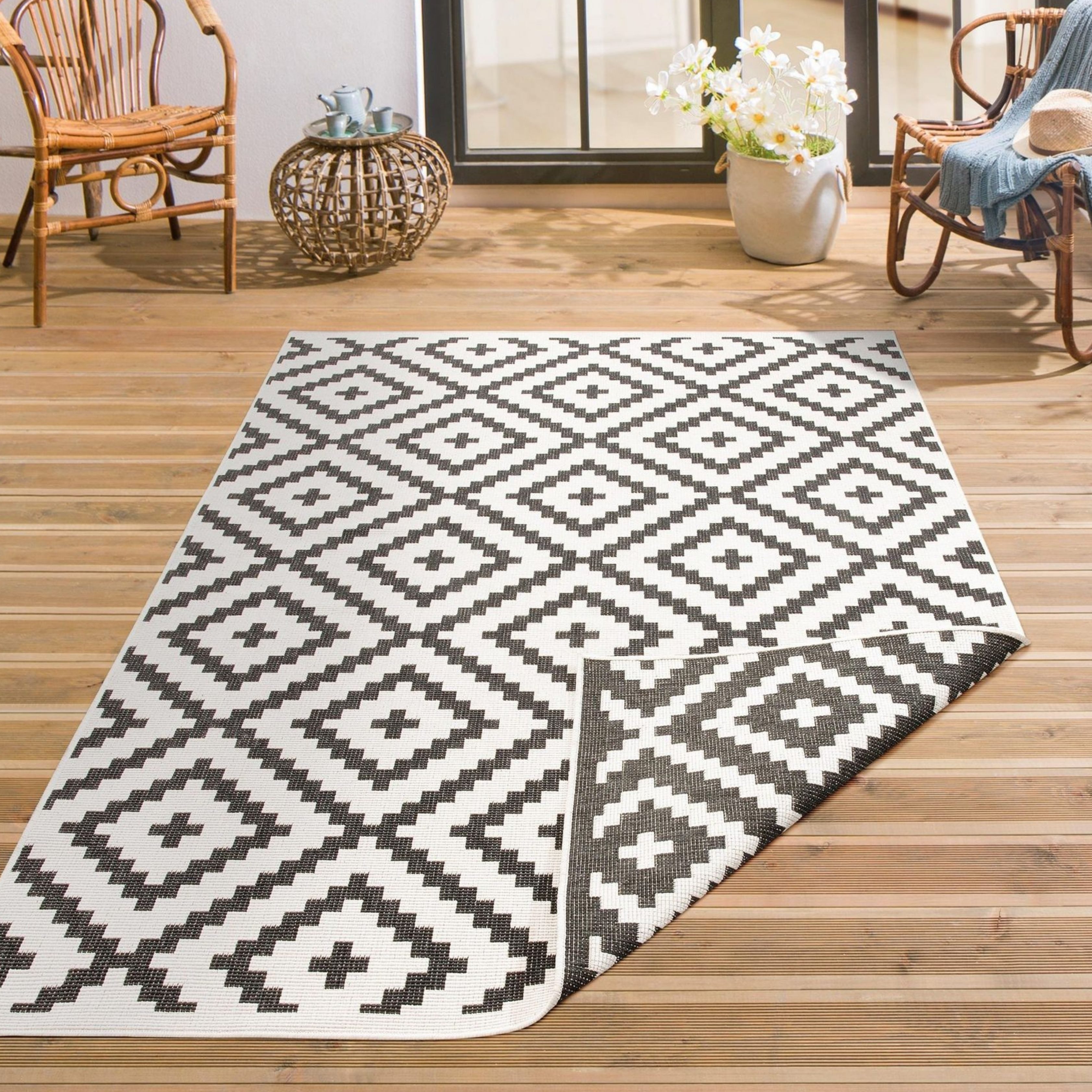 my home Vloerkleed Ronda tweezijdig te gebruiken kleed Sisal-look, platweefsel, in- en outdoor, geometrisch boho design moderne vloerkleden maat