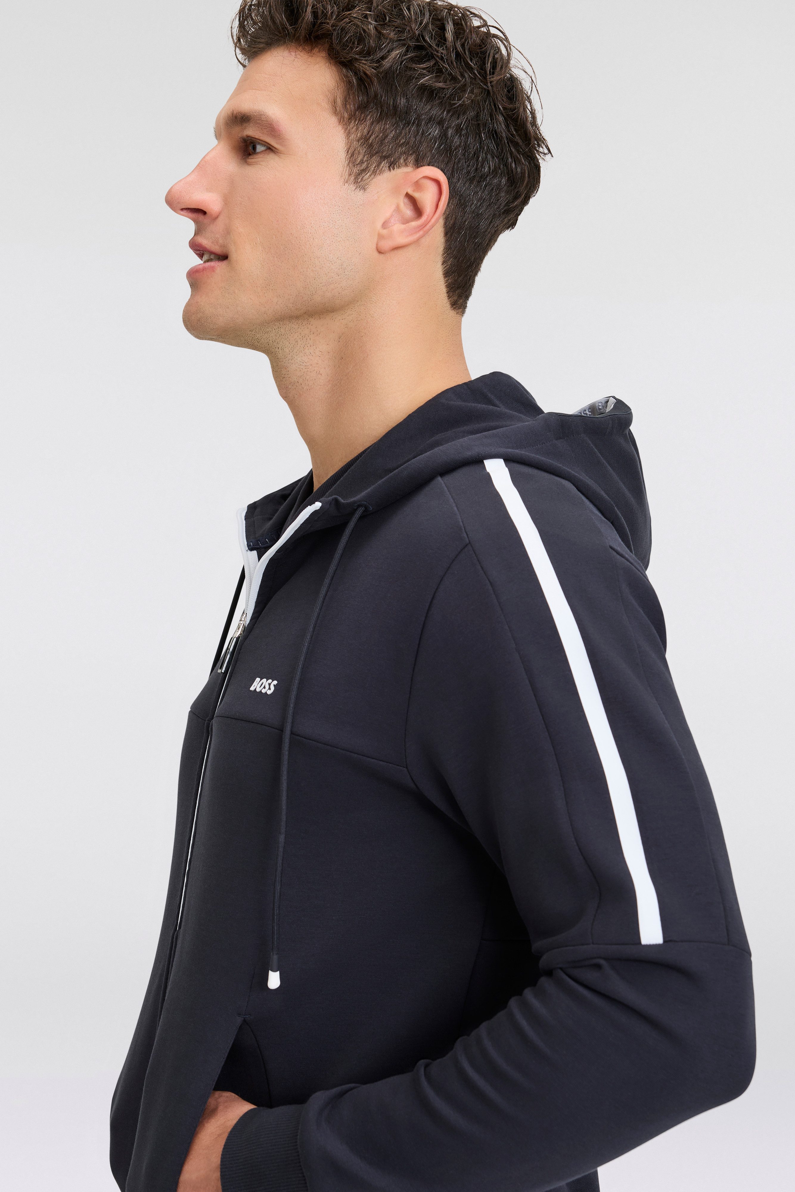 BOSS GREEN Capuchonsweatvest Saggynos met contraststrepen